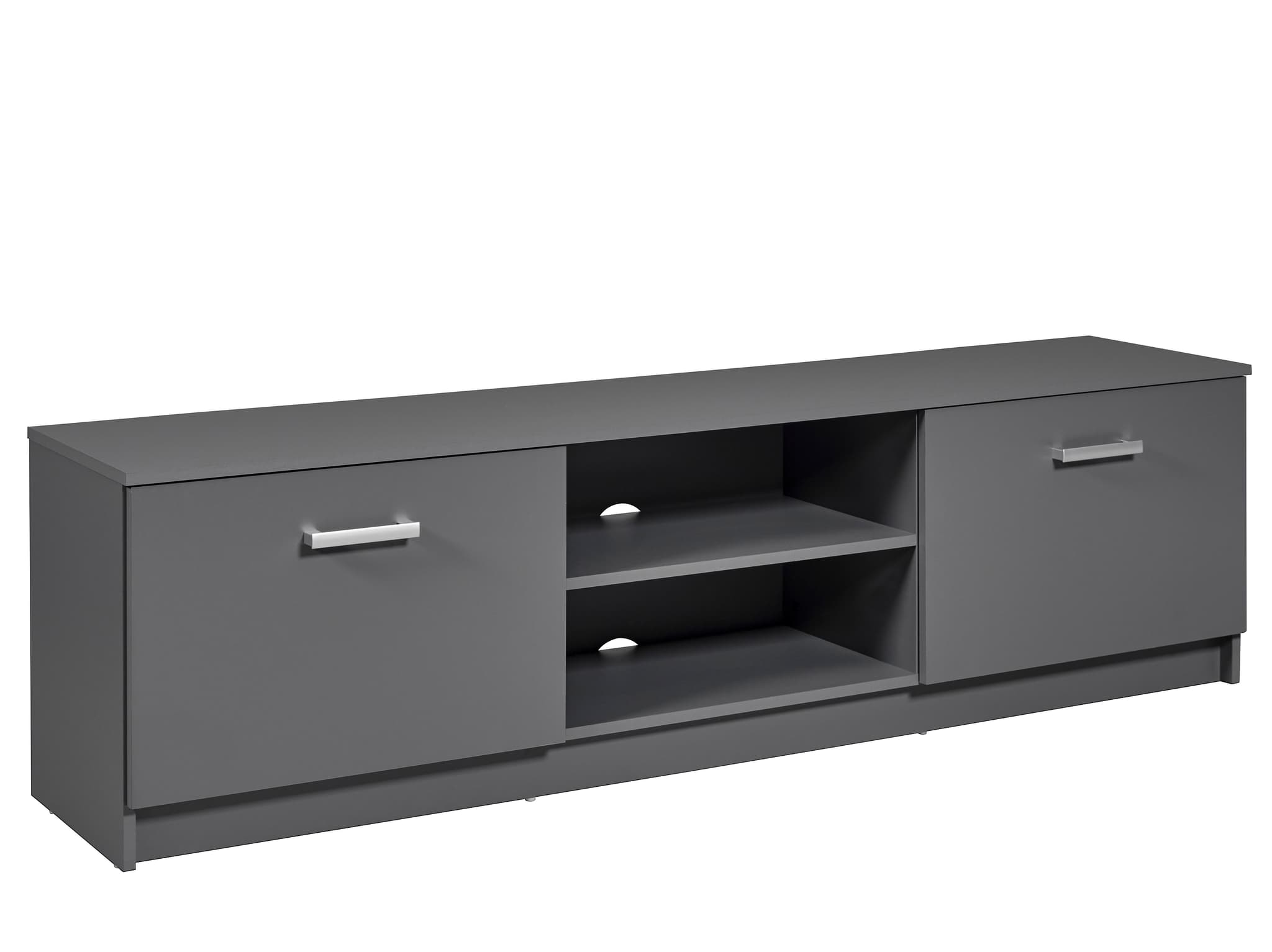 NORDIC LIVING COLLECTION Elenzio TV-skåp har 2 gångjärnsförsedda dörrar och 2 öppna fack med kabelhantering.