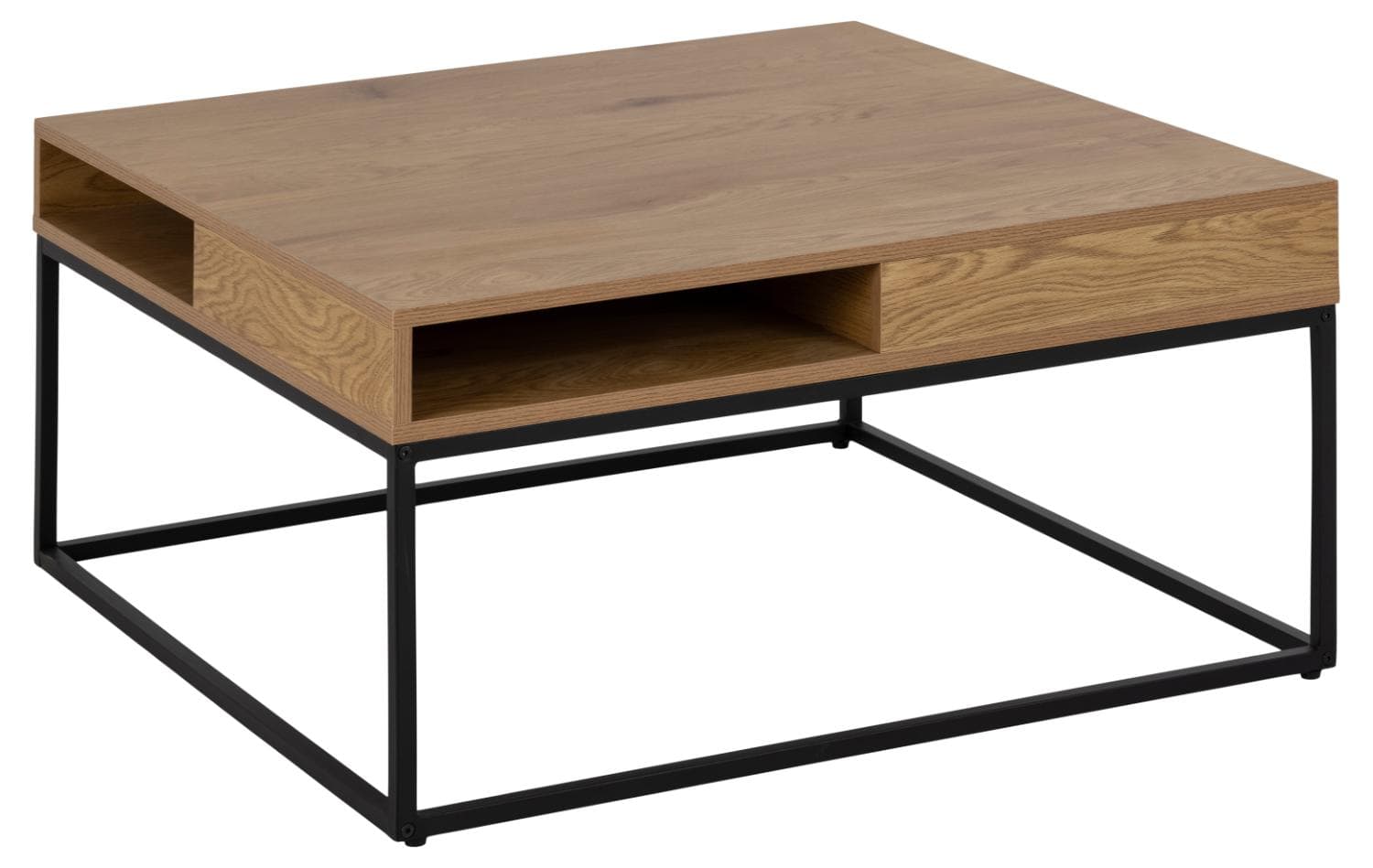 ACT NORDIC Willford soffbord, m. 1 rum, fyrkantigt - naturlig melamin och svart metall (80x80)