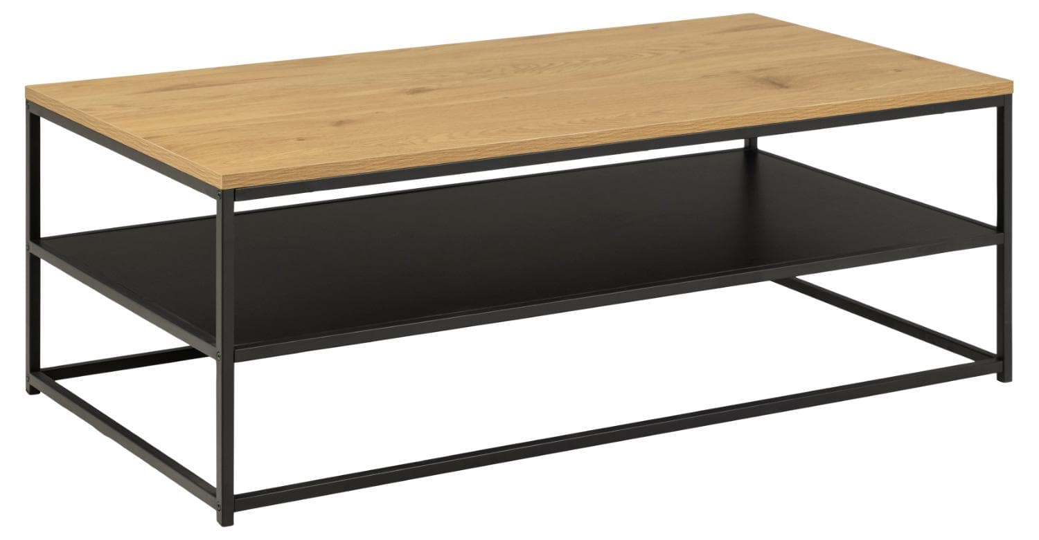 ACT NORDIC Gila sofabord, m. 1 hylla, rektangulär - naturlig vild ek/svart melamin, svart metall (120x60)
