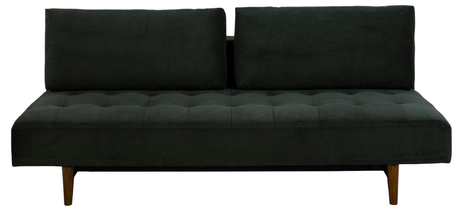 ACT NORDIC Blain sovesofa, m. 2 kuddar - mörkgrönt tyg och rökfärgat gummiträ