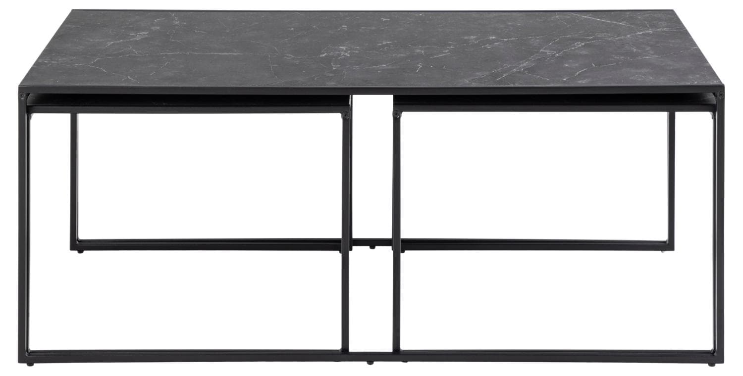 ACT NORDIC Infinity soffbord - svart Izmir melaminmarmor och svart metall (set med 3)