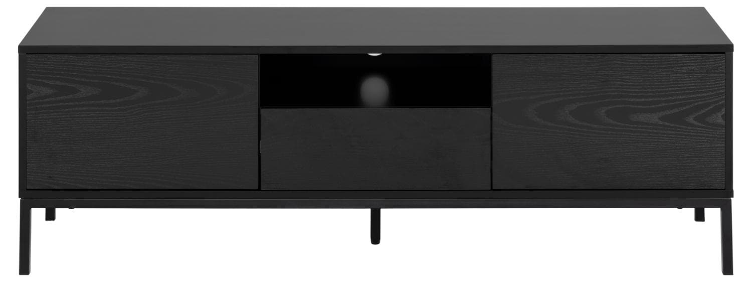 ACT NORDIC Seaford TV-bord, w. 2 dörrar och 1 låda - svart ask melamin/MDF/metall (140x40)