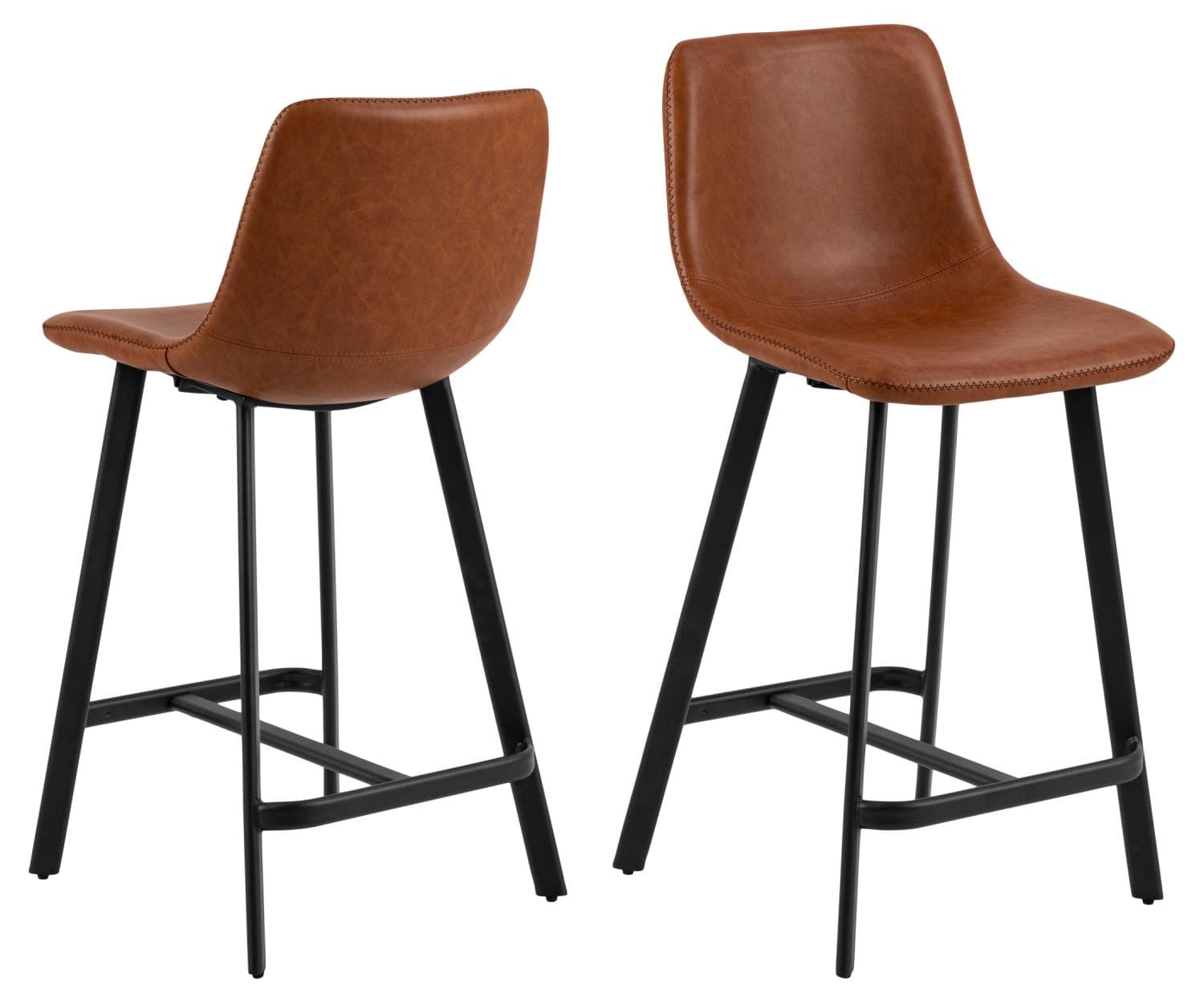 ACT NORDIC I_Oregon bänkstol, med ryggstöd och fotstöd - cognac retro PU svart metall