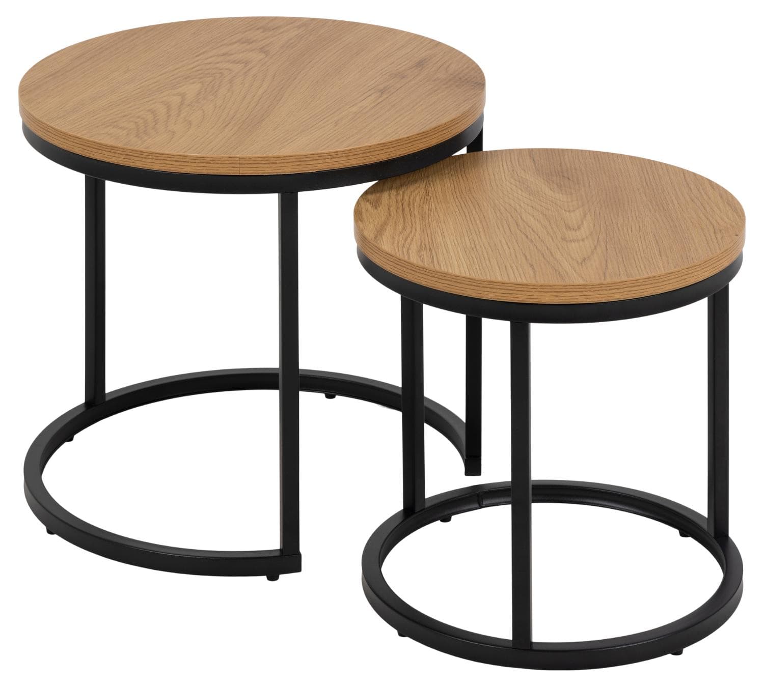 ACT NORDIC Spiro insatsbord, runda - naturlig vild ek melamin och svart metall (set med 2)