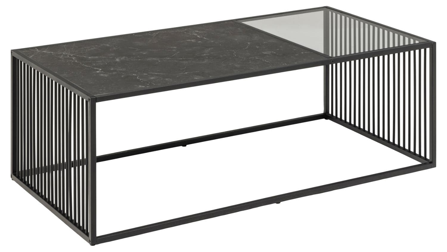 ACT NORDIC Strington soffbord, rektangulärt - svart marmor melamin/rökfärgat glas och svart metall (120x60
