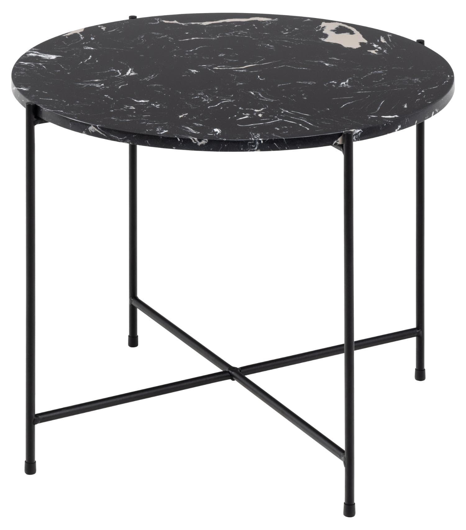 ACT NORDIC Avila hörnbord, runt - svart konstmarmor och svart metall (Ø52)