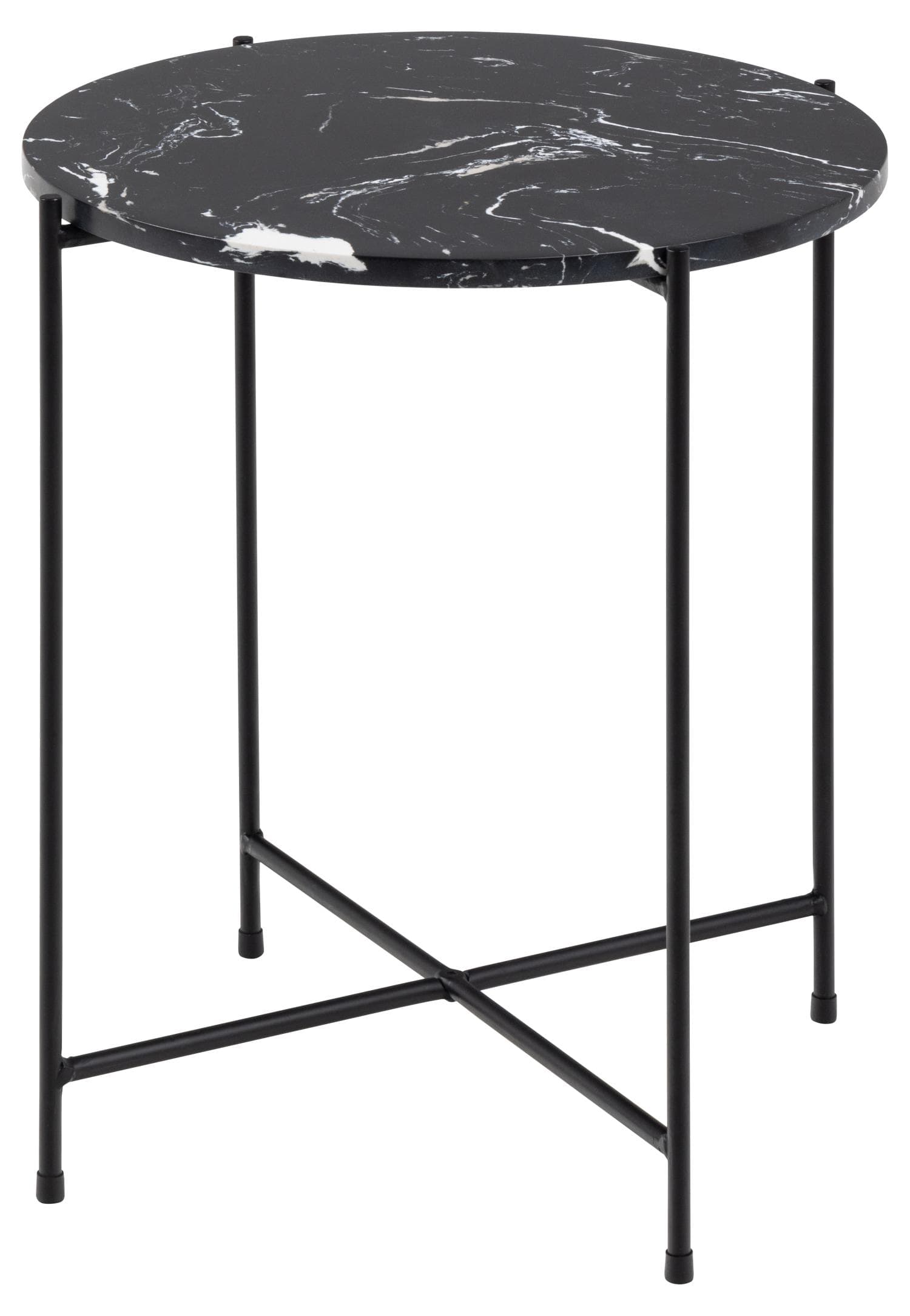 ACT NORDIC Avila hörnbord, runt - svart konstmarmor och svart metall (Ø42)