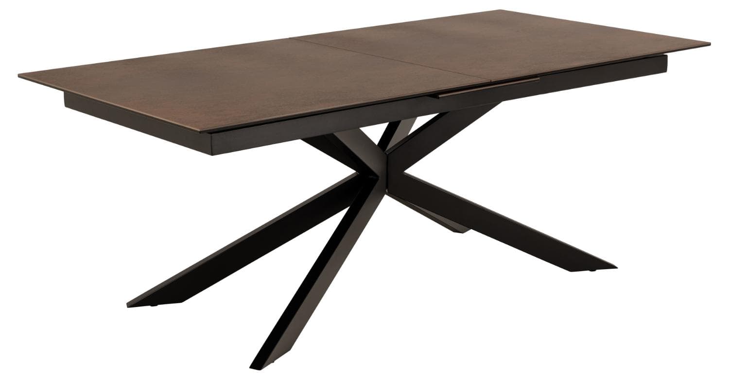 ACT NORDIC Irwine matbord, m. 1 extra platta - rostbrun keramik|glas och svart stål (200/240x100)