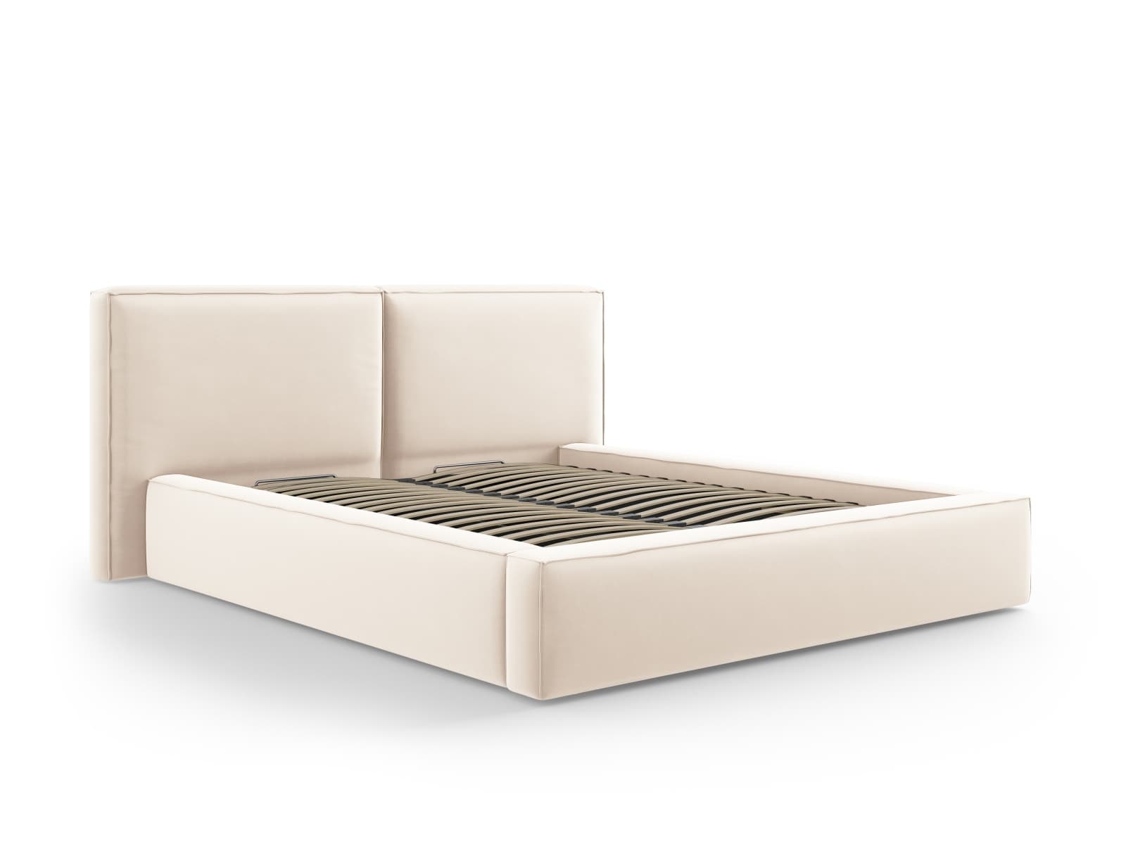 Micadoni MICADONI Jodie sängram, med sänggavel, lameller - beige sammet och plast (160x200)