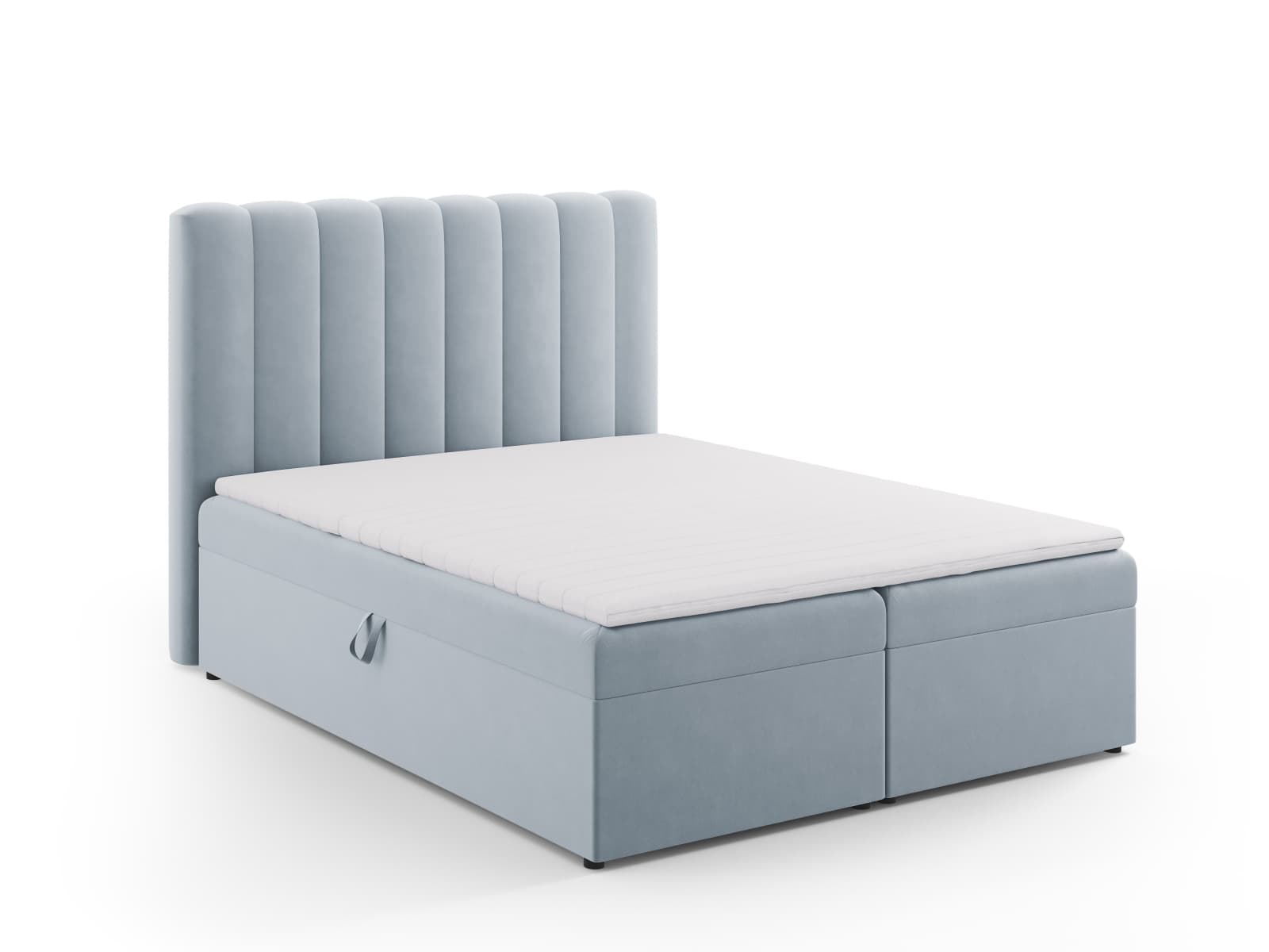 MICADONI Kelp Boxspringsäng, med sänggavel, Boxspring/madrass, övermadrass - blå sammet (200x160)