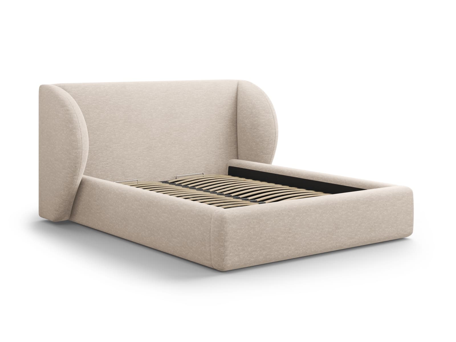 MICADONI Miley sängram, med sänggavel och lameller - beige chenille (200x200)