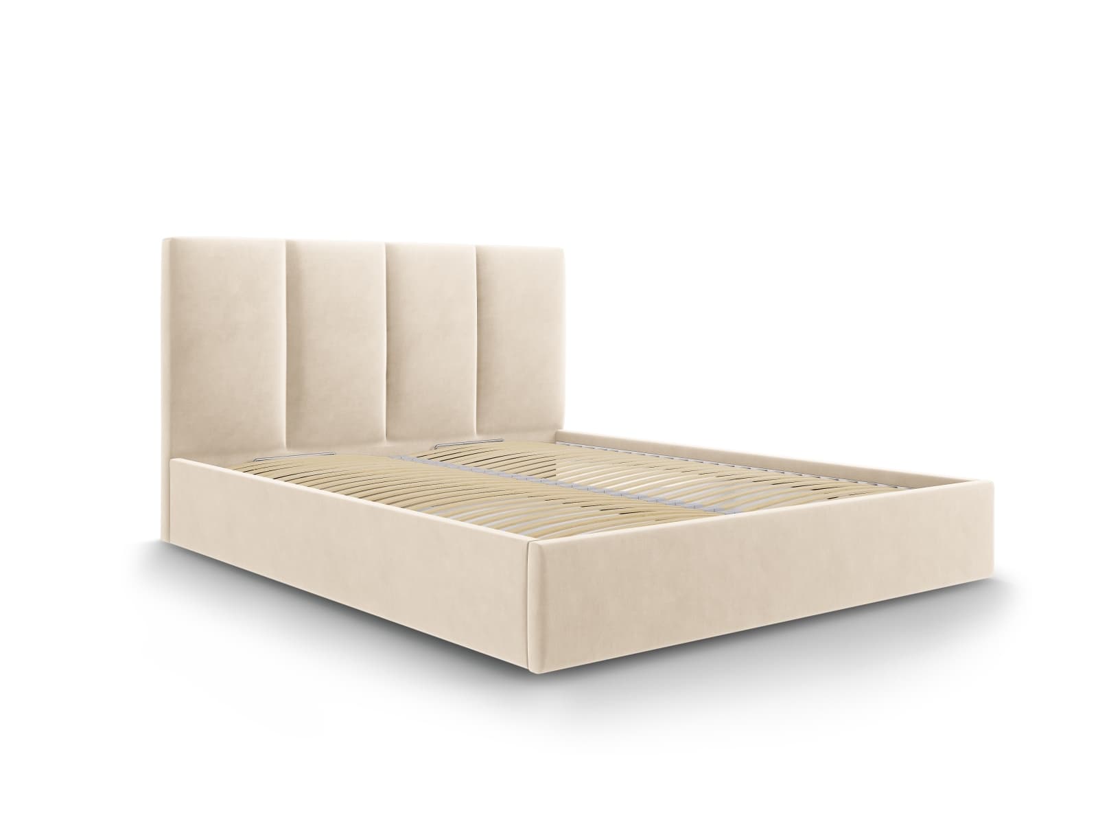 MICADONI Pyla sängram, med sänggavel och lameller - beige sammet (140x200)