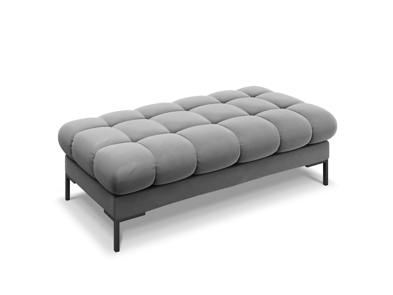 MICADONI Mamaia bänk,, 2 säten, rektangulär - grå sammet och svart metall (62x133x41)