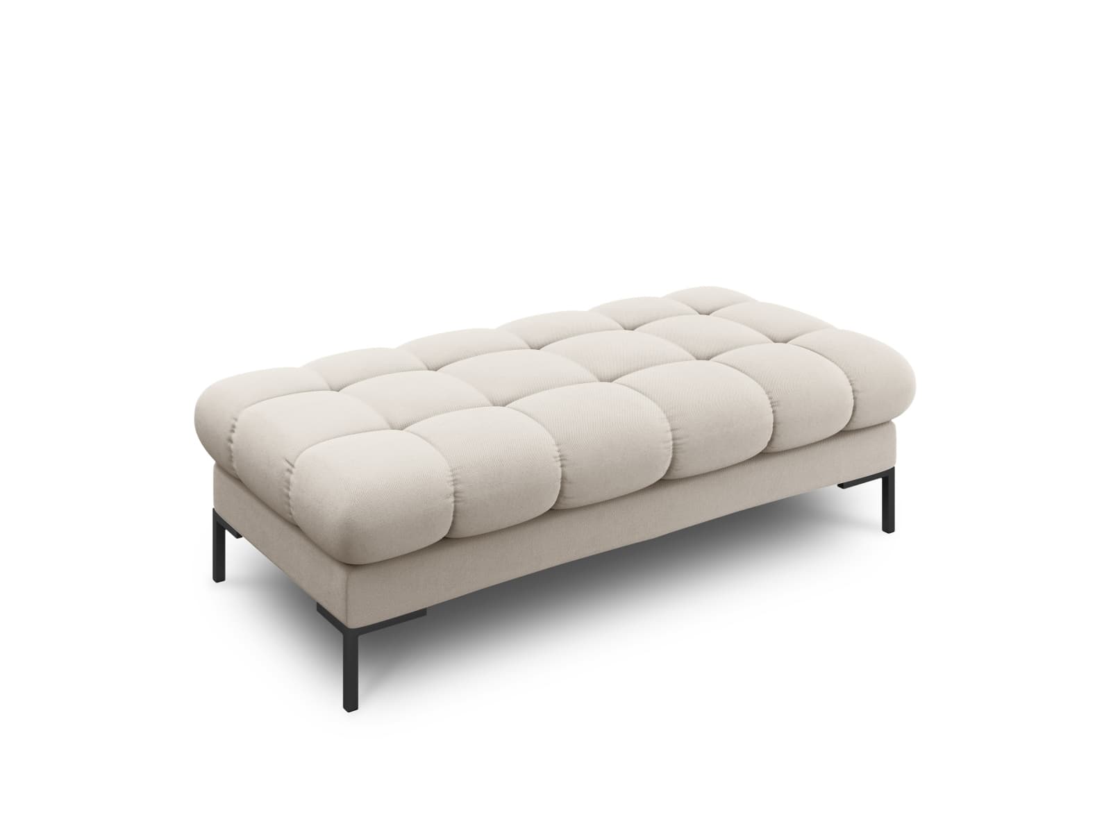 MICADONI Mamaia bänk,, 2 säten, rektangulär - beige tyg och svart metall (62x133x41)