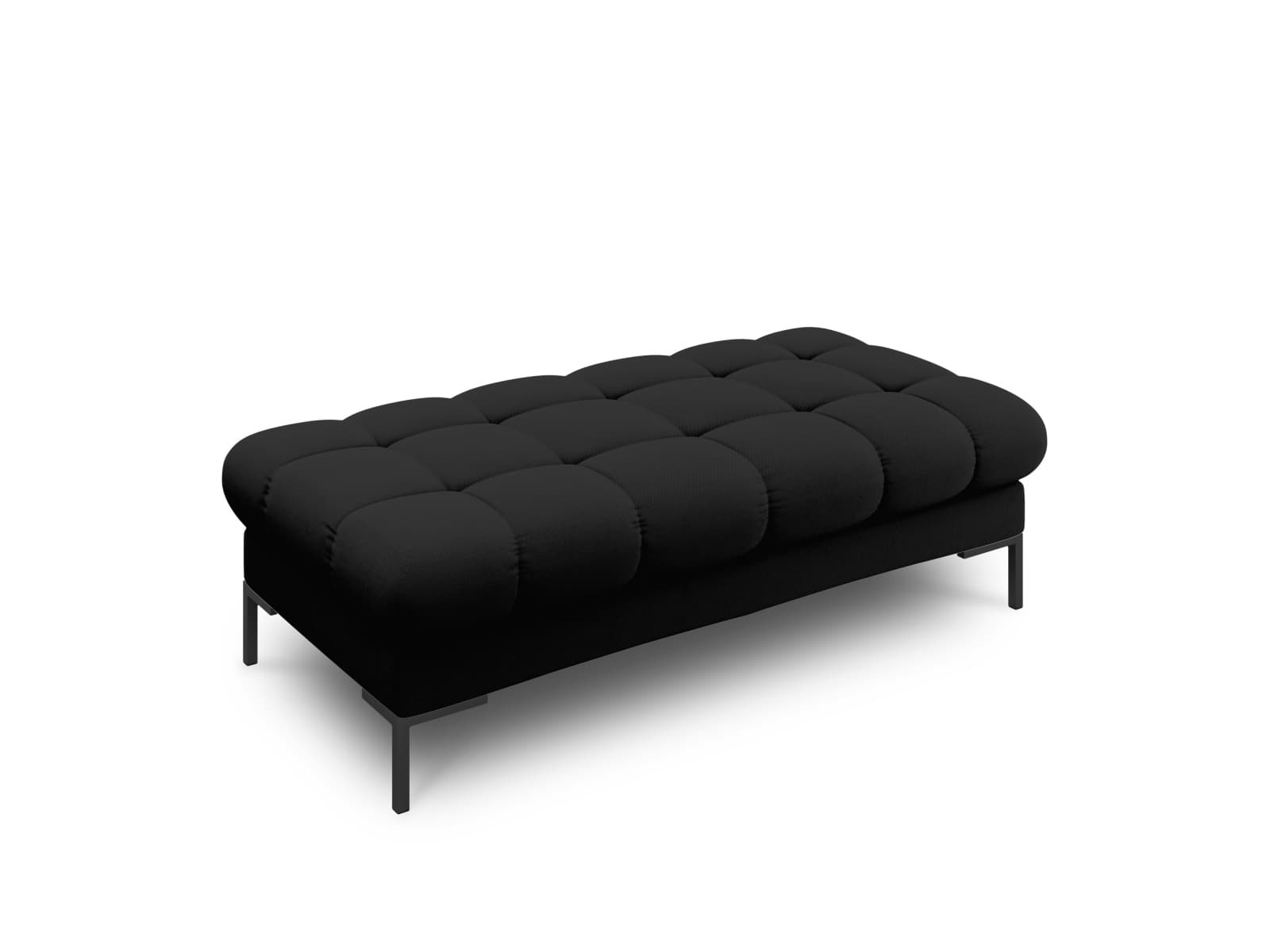 MICADONI Mamaia bänk,, 2 säten, rektangulär - svart tyg och svart metall (62x133x41)