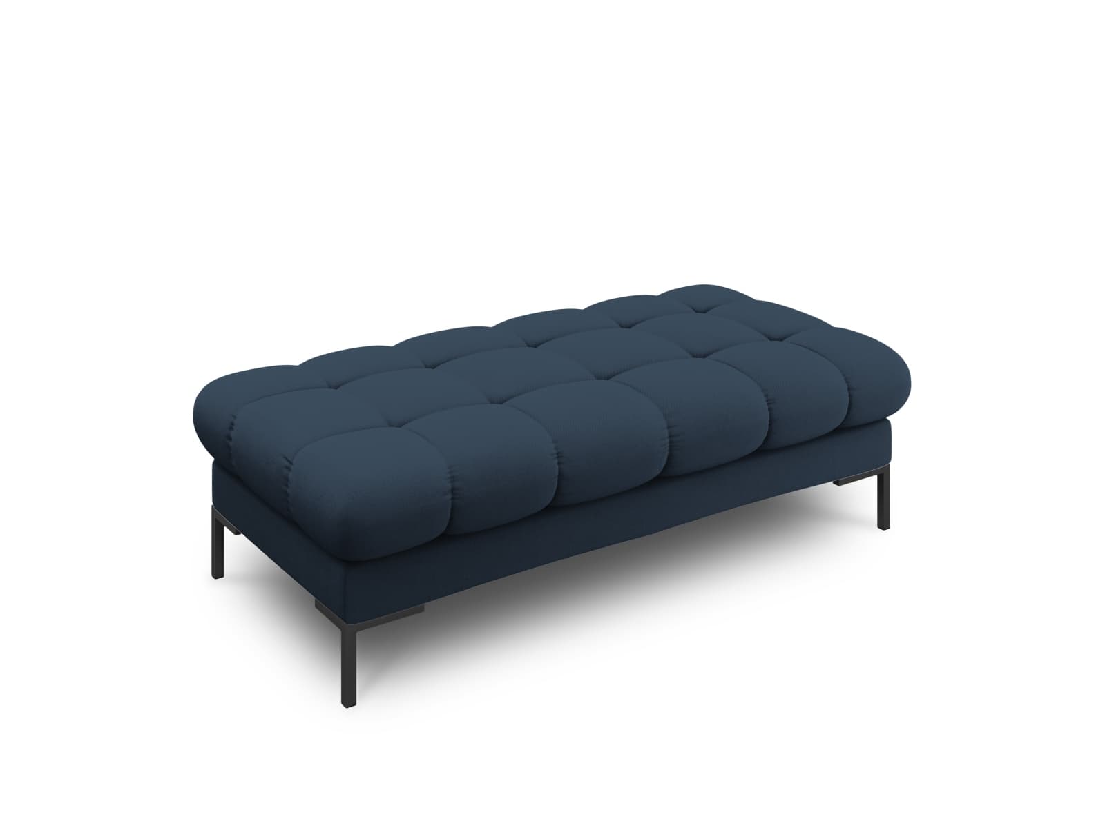 MICADONI Mamaia bänk,, 2 säten, rektangulär - blått tyg och svart metall (62x133x41)