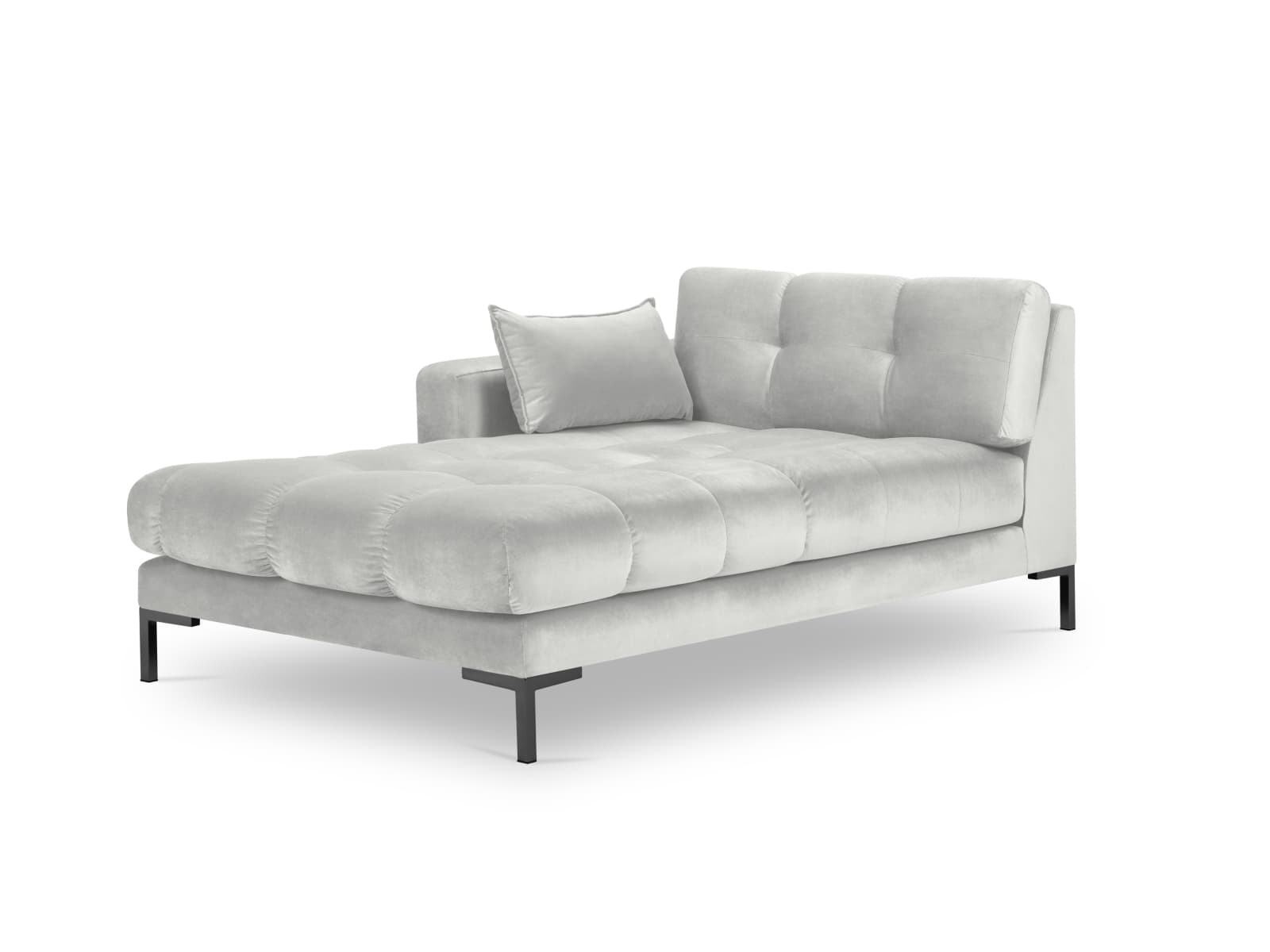 MICADONI Mamaia schäslong, vänster - silver sammet och svart metall (185x102x75)