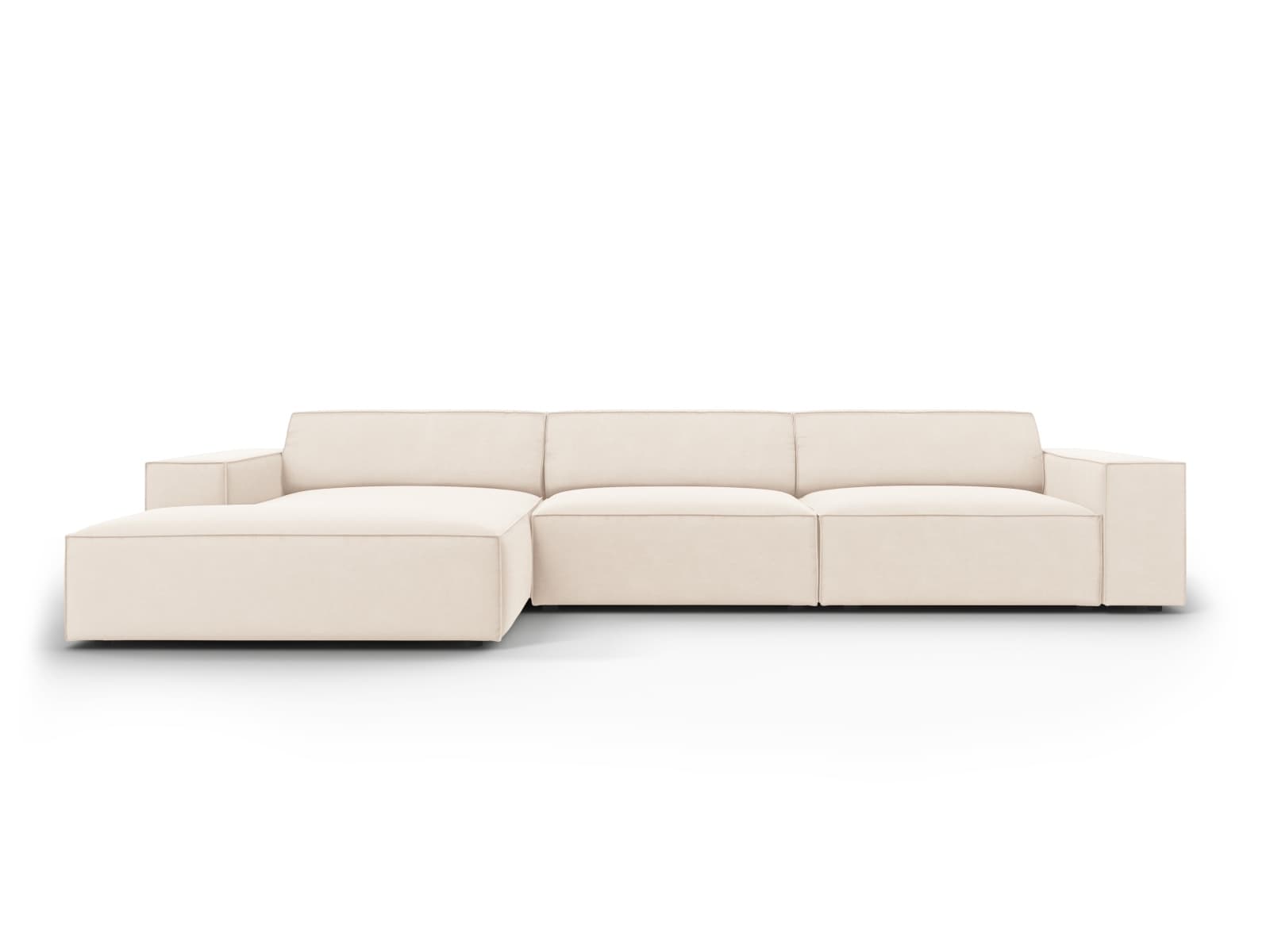 MICADONI Jodie hörnsoffa, vänster, 4 sittplatser - beige sammet och svart plast