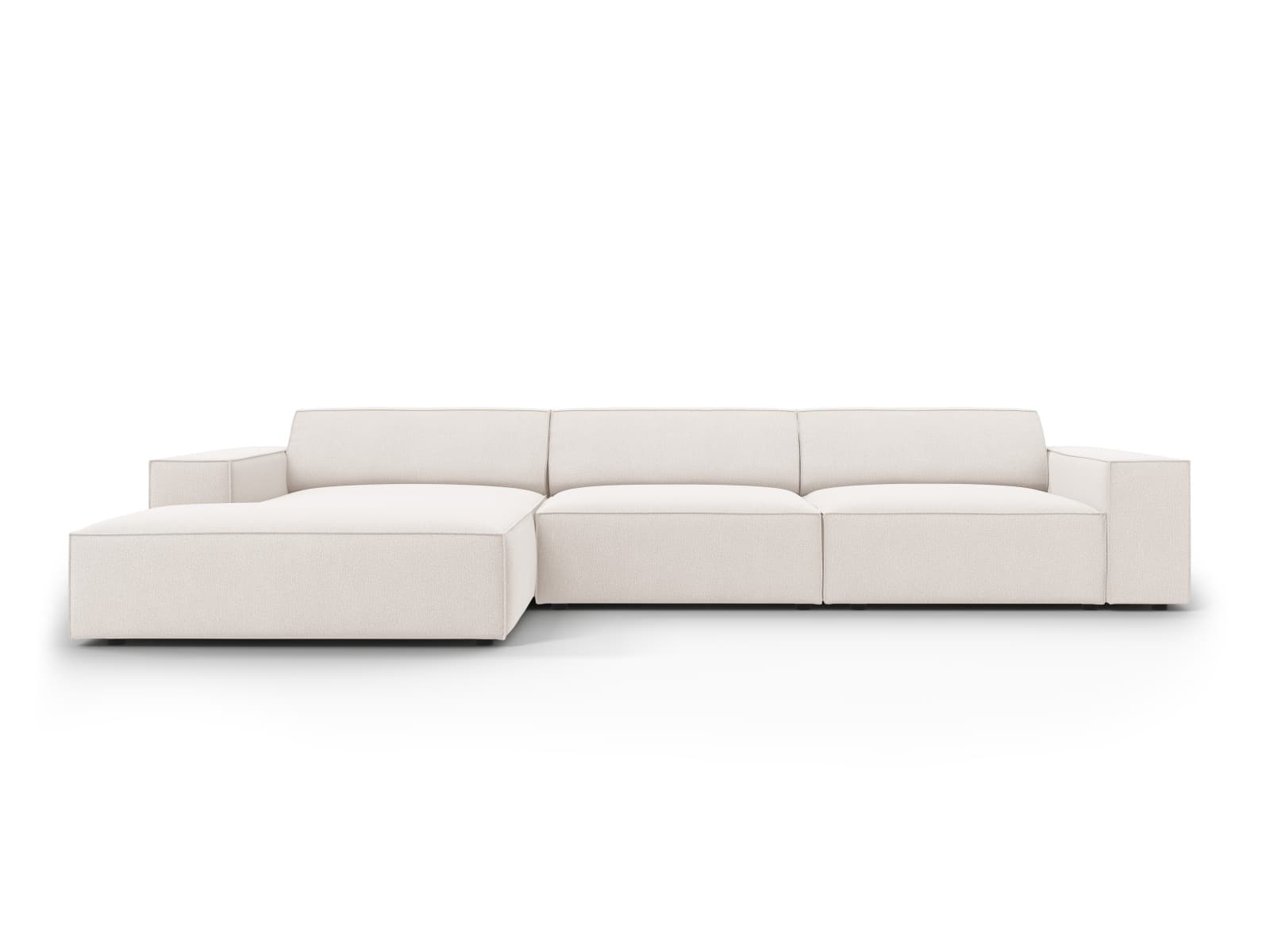 MICADONI Jodie hörnsoffa, vänster, 4 sittplatser - beige tyg och svart plast