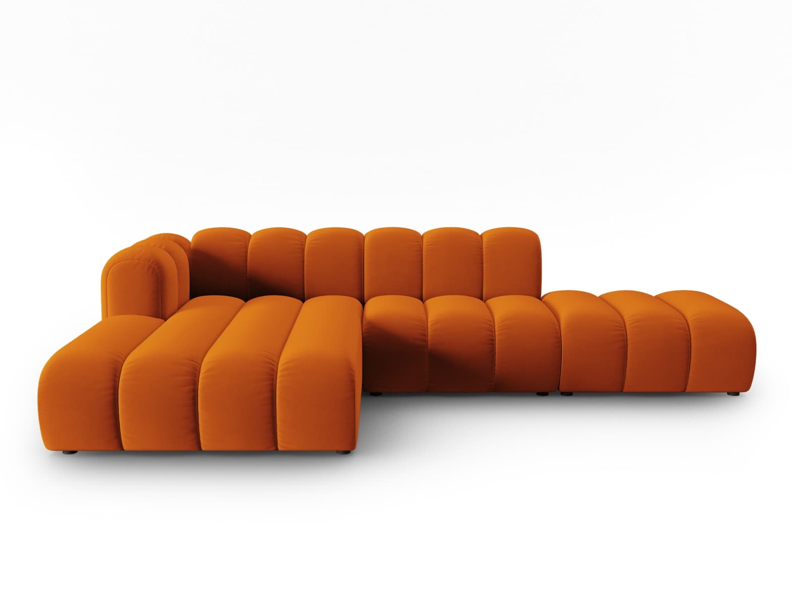 MICADONI Lupin Modulär öppen hörnsoffa, vänster, 5 sittplatser - orange sammet och svart plast
