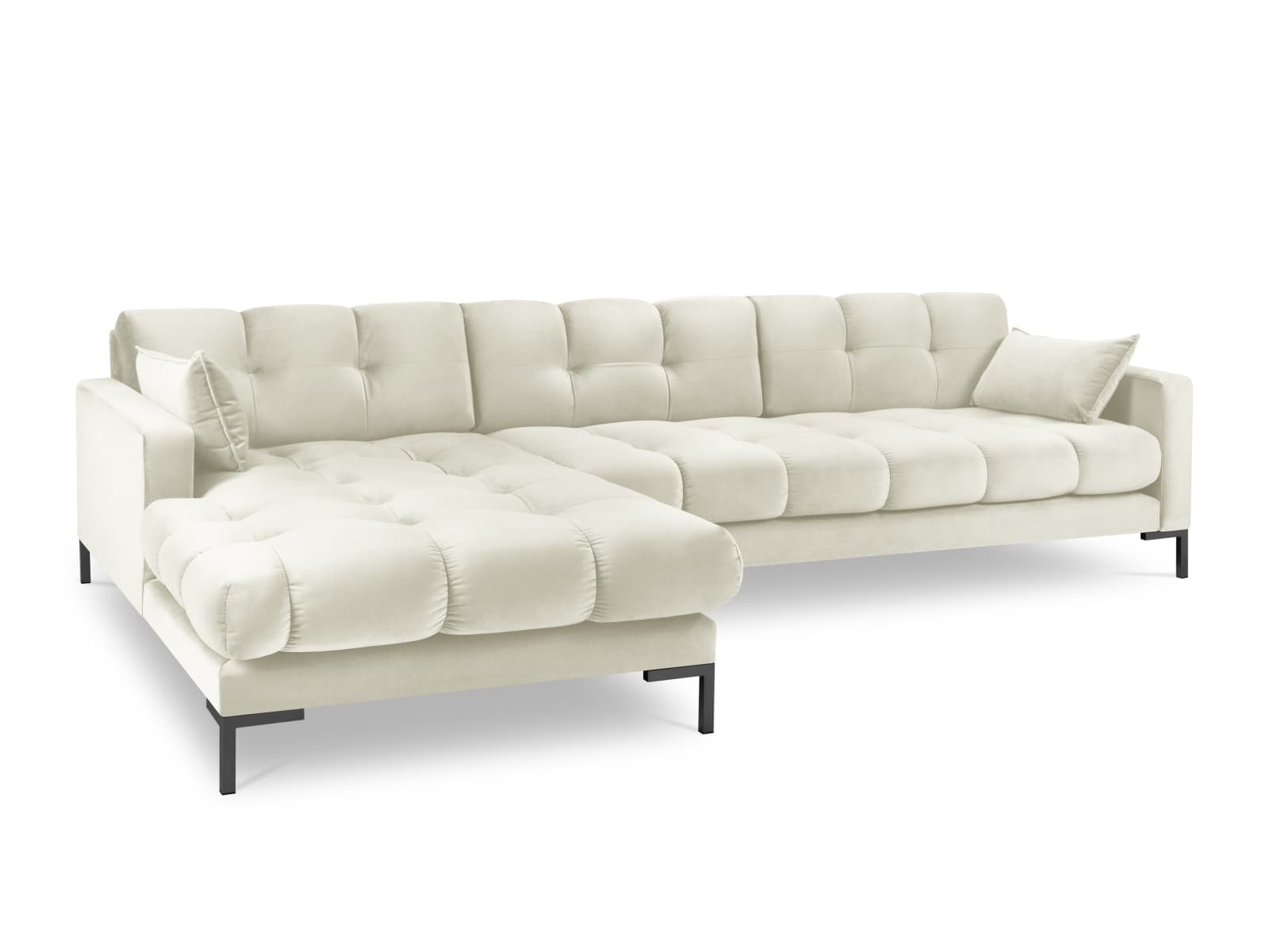MICADONI Mamaia hörnsoffa, vänster, 5 sittplatser - beige sammet och svart metall