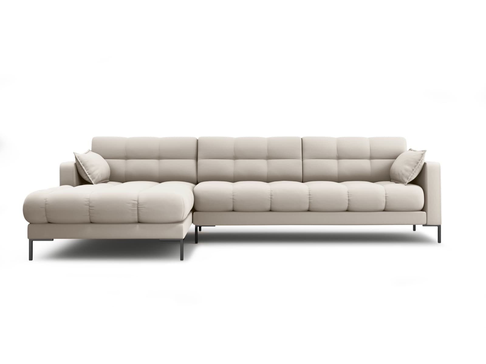 MICADONI Mamaia hörnsoffa, vänster, 5 sittplatser - beige tyg och svart metall