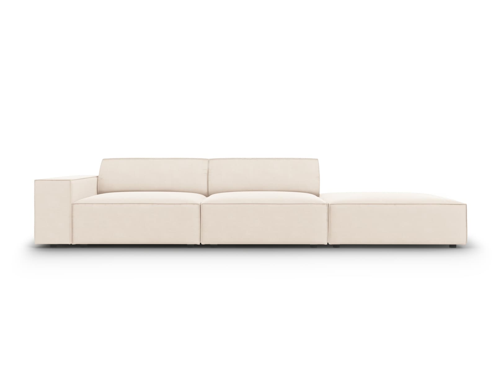 MICADONI Jodie soffa, höger, 3 sittplatser - beige sammet och svart plast