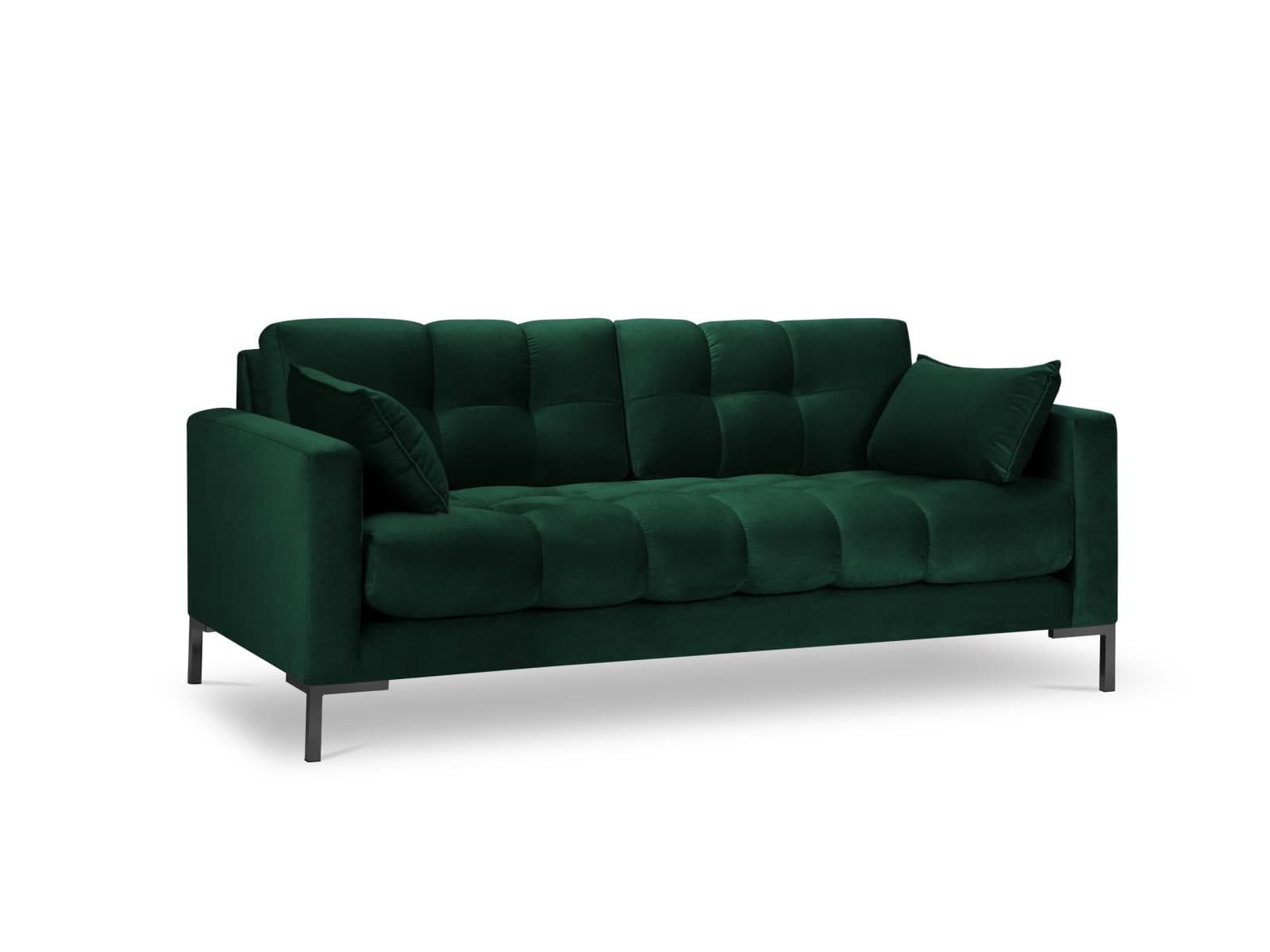 MICADONI Mamaia soffa, 3 sittplatser - grön sammet och svart metall