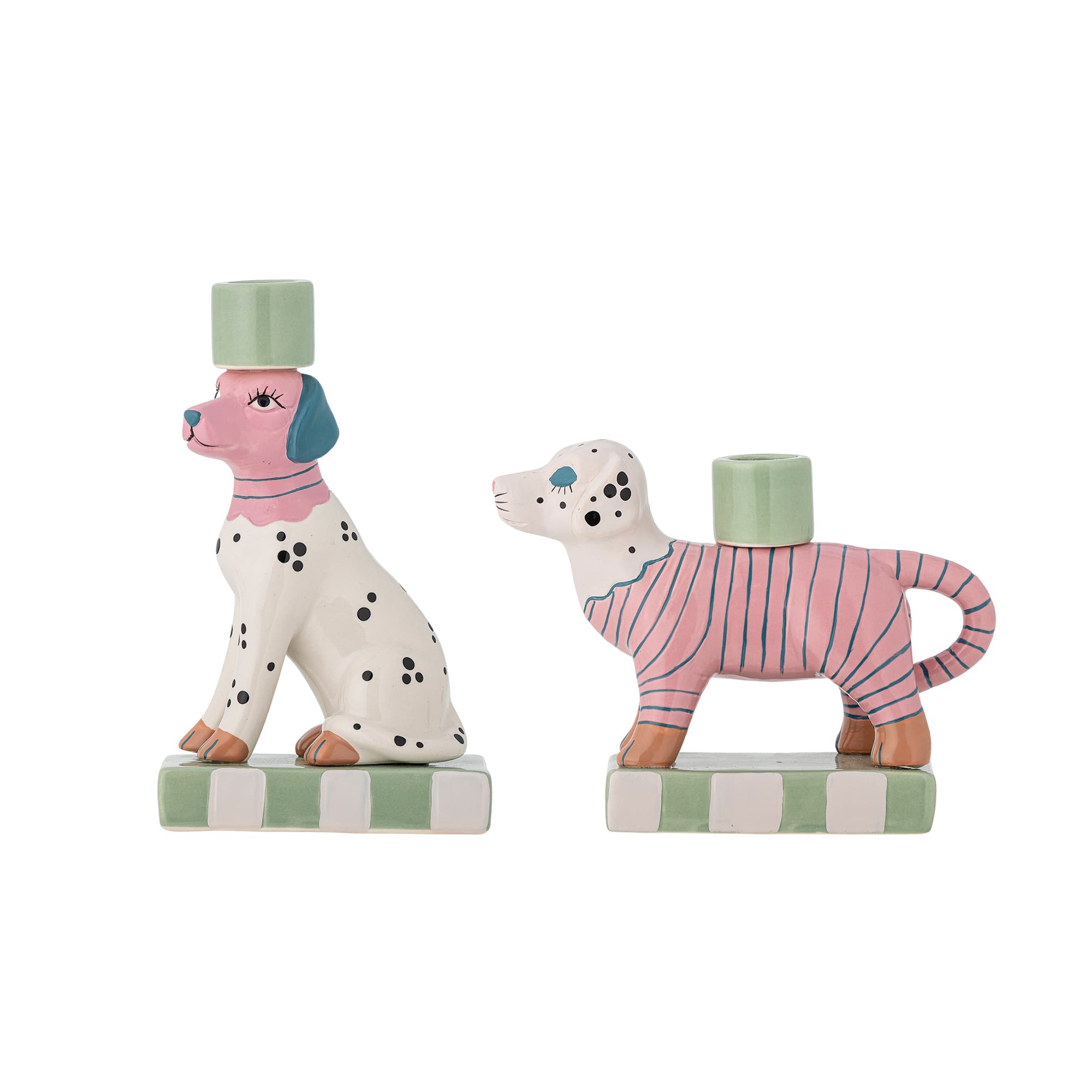 BLOOMINGVILLE Doglie ljusstake, rosa, stengods (L18xH13,5xB6,5/L11,5xH18,5xB6,5 cm, set om 2)