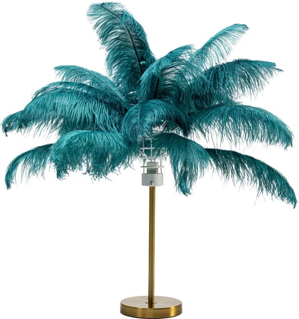 KARE DESIGN Feather Palm bordslampa - grön strutsfjäder och mässingsstål