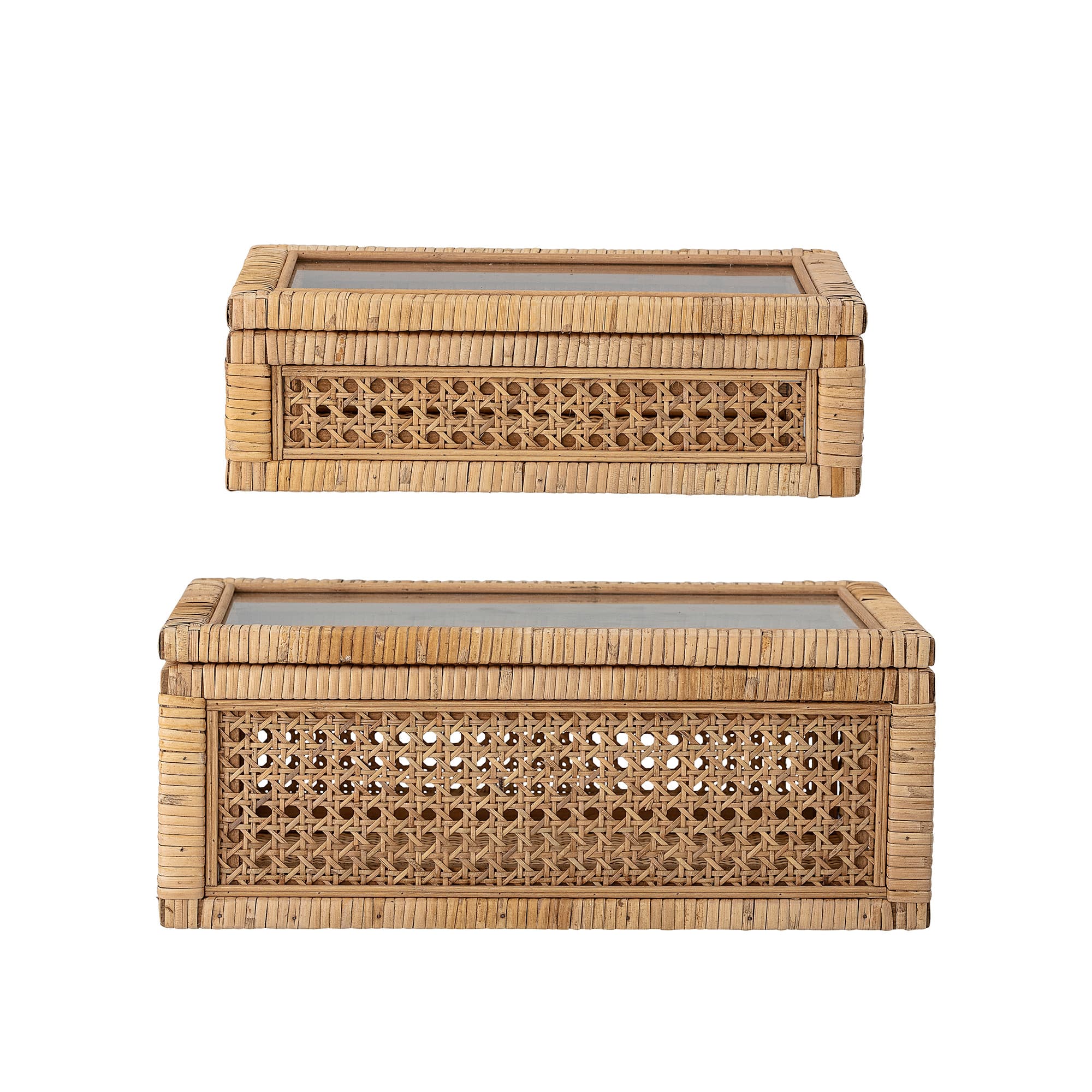 BLOOMINGVILLE Lally Box med lock, naturlig, rotting, set om 2, L32xH9xB17/L39xH15,5xB24 cm