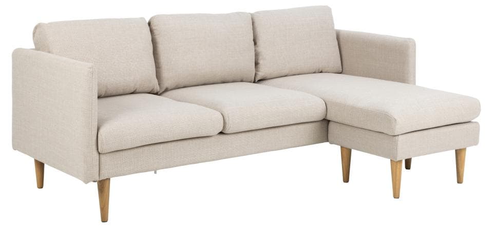 ACT NORDIC Milly 2-personers soffa med schäslong, vändbar - beige tyg och naturgummiträ
