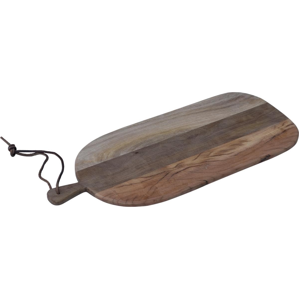 TRADEMARK LIVING avlång skärbräda, med läderrem - trä med patina (69x30)