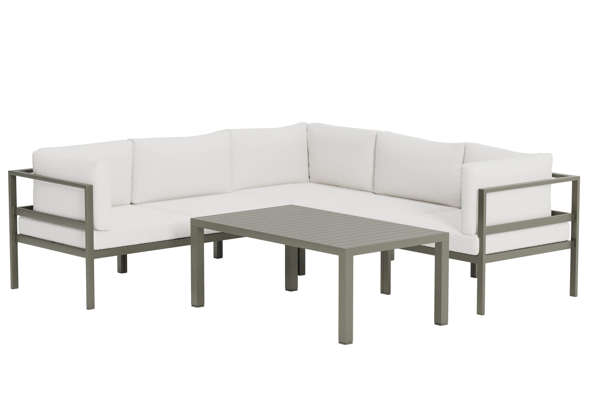 VENTURE HOME Copacabana hörnsoffa 3 + 2 med bord - Brun / Vit Bouclé