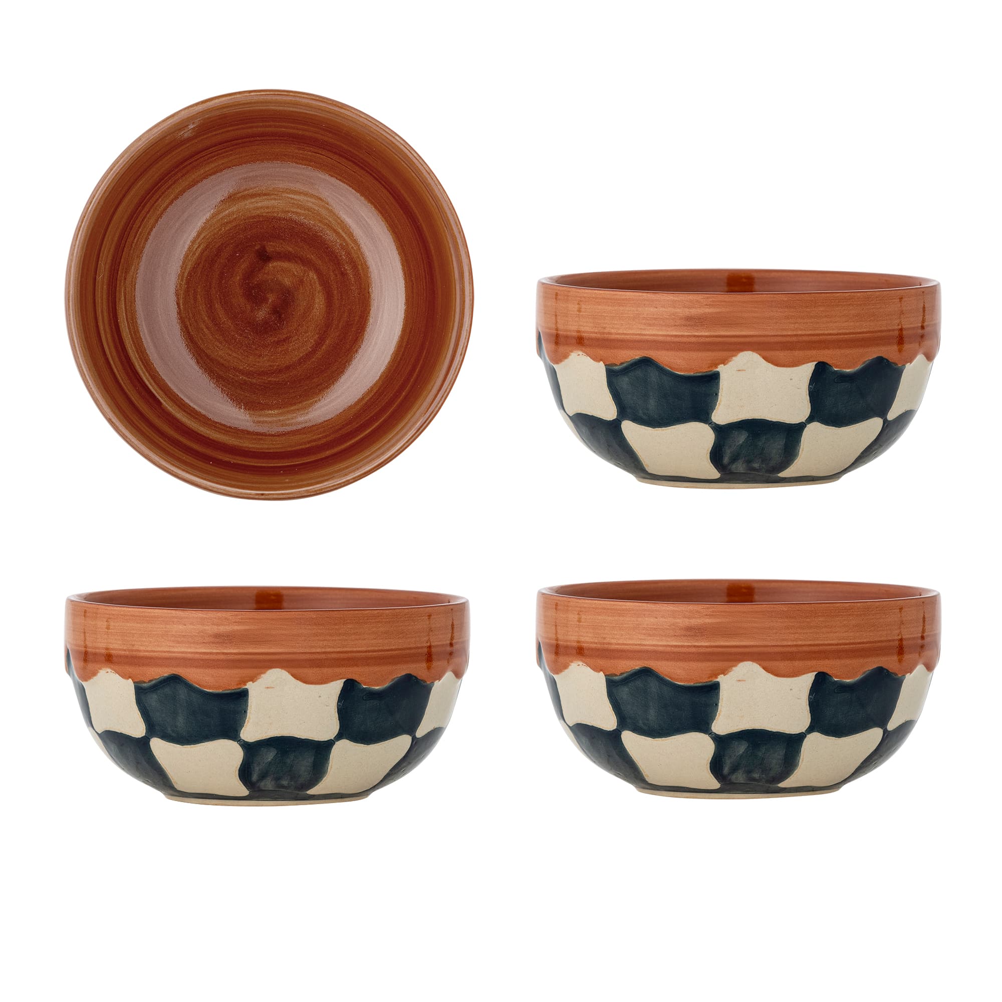 BLOOMINGVILLE Rutig skål, blå, stengods (D14xH7 cm, set om 4)