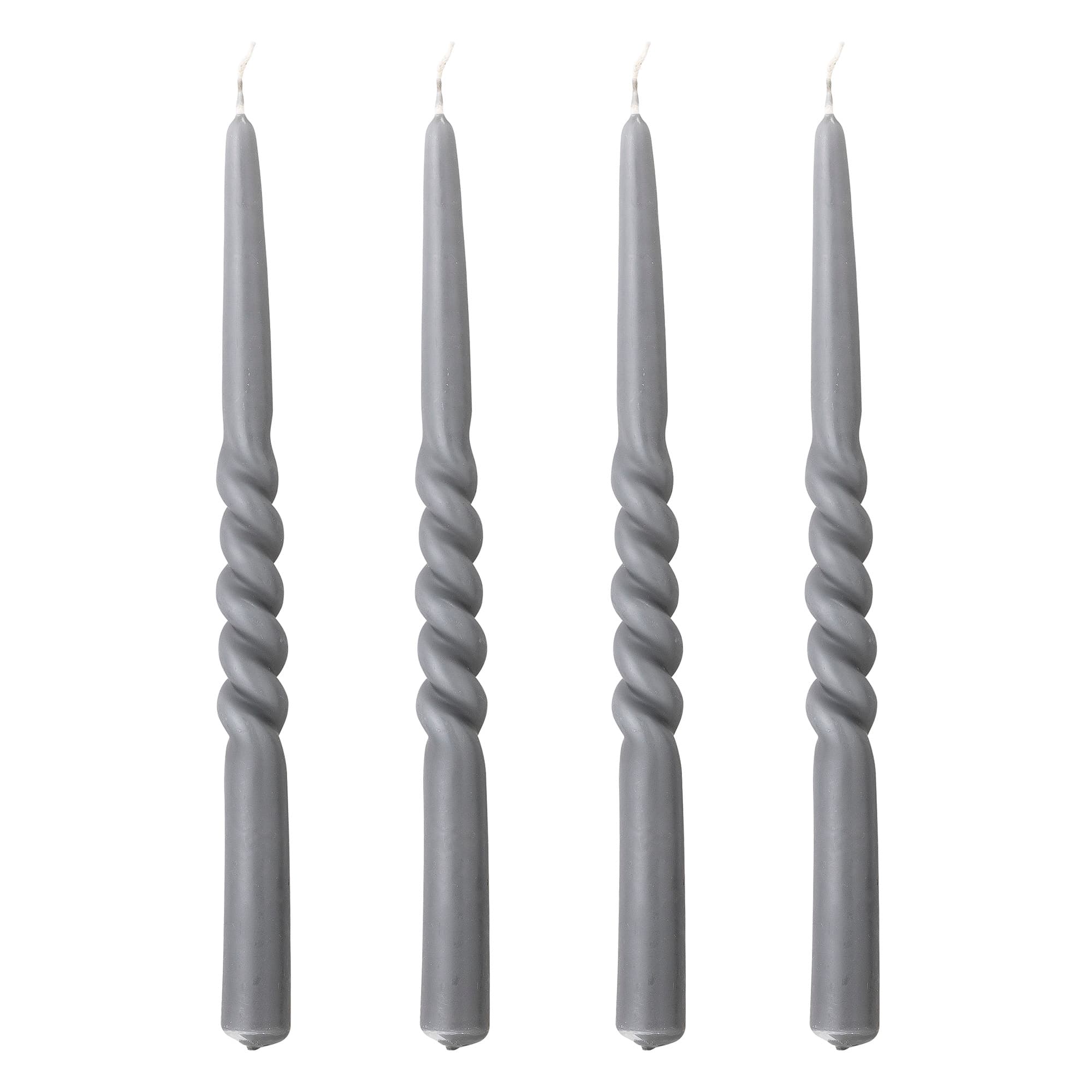 BLOOMINGVILLE Twist Candle, Grå, Fotogen, Set om 4, D2,2xH30 cm