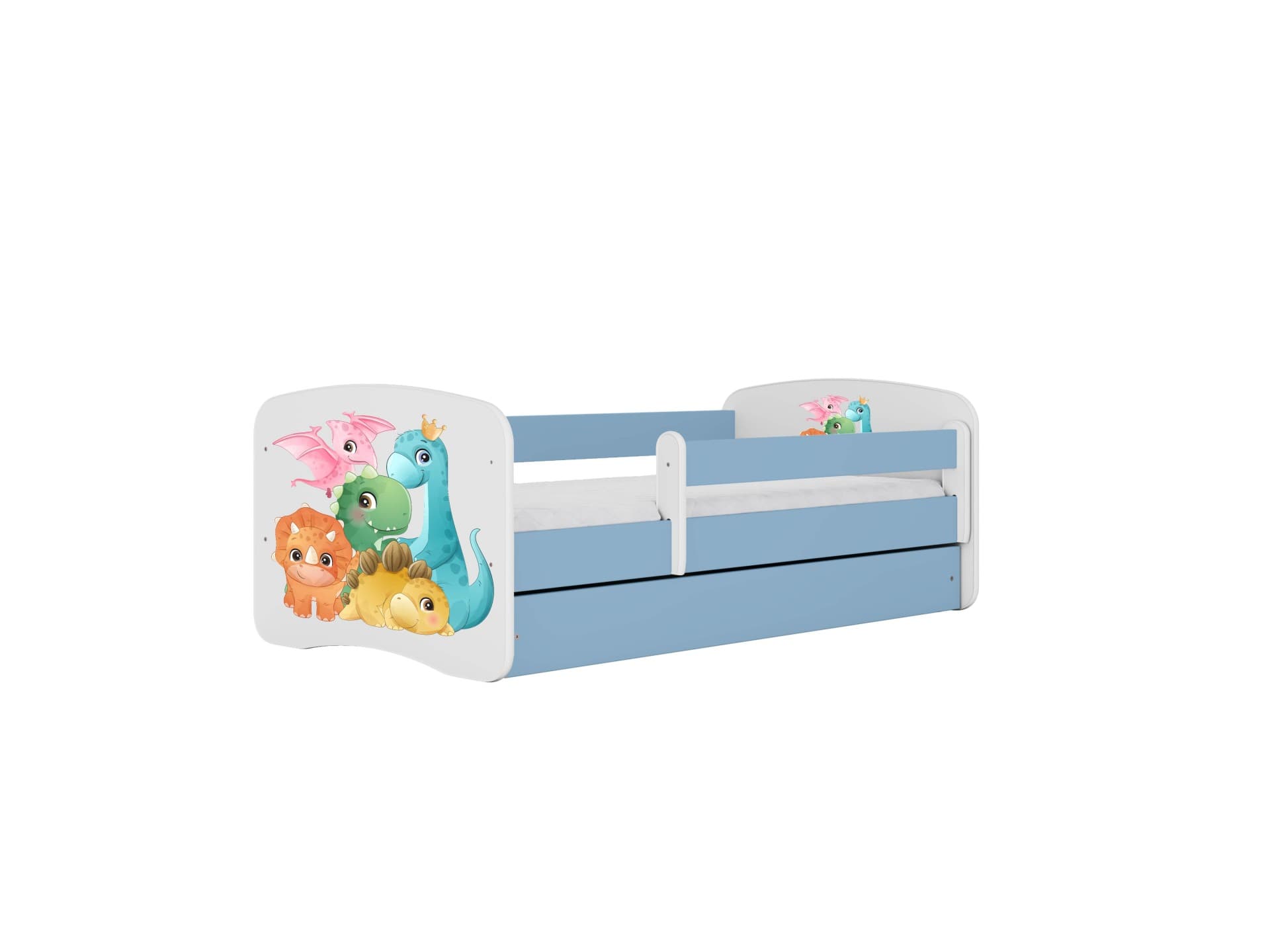 Babydreams juniorsäng med små dinosaurier, utan madrass, utan låda - blå laminat (160x80)