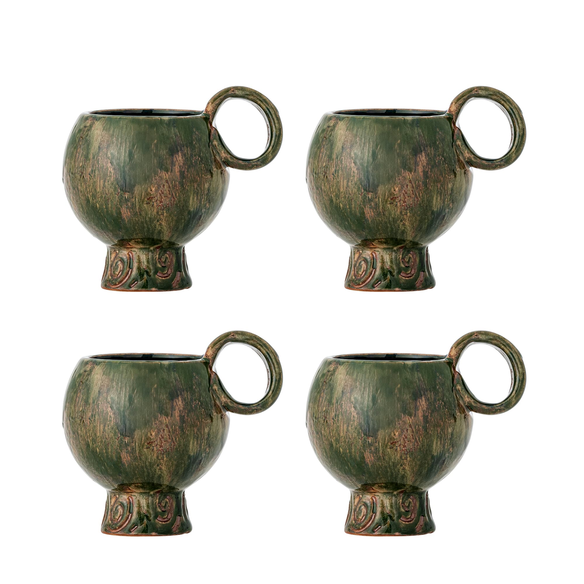 BLOOMINGVILLE Avonlea Kopp, Grön, Stengods (D9xH10,5 cm, Set om 4)