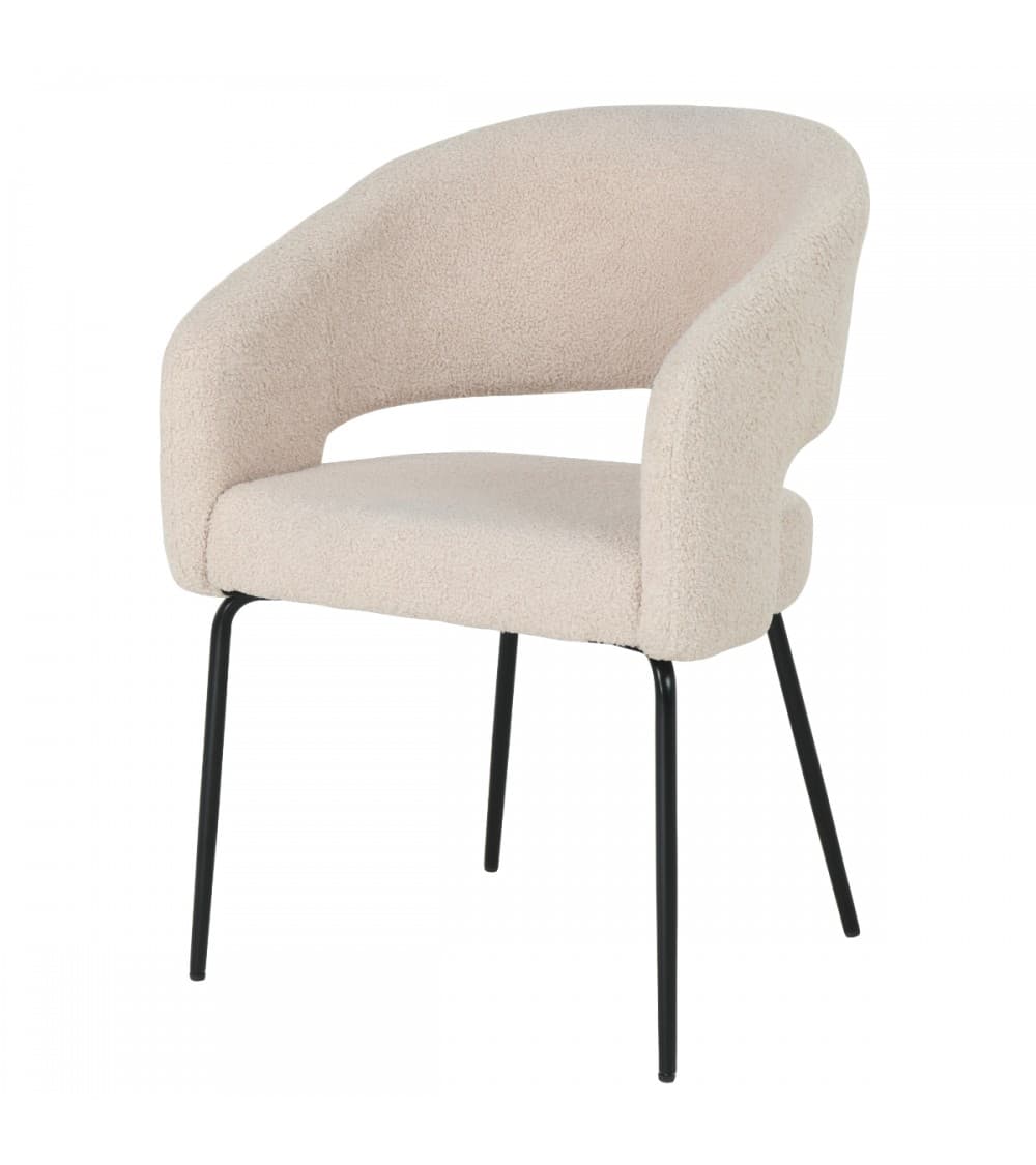 Natalie matbordsstol, med armstöd - beige bouclétyg och svart metall
