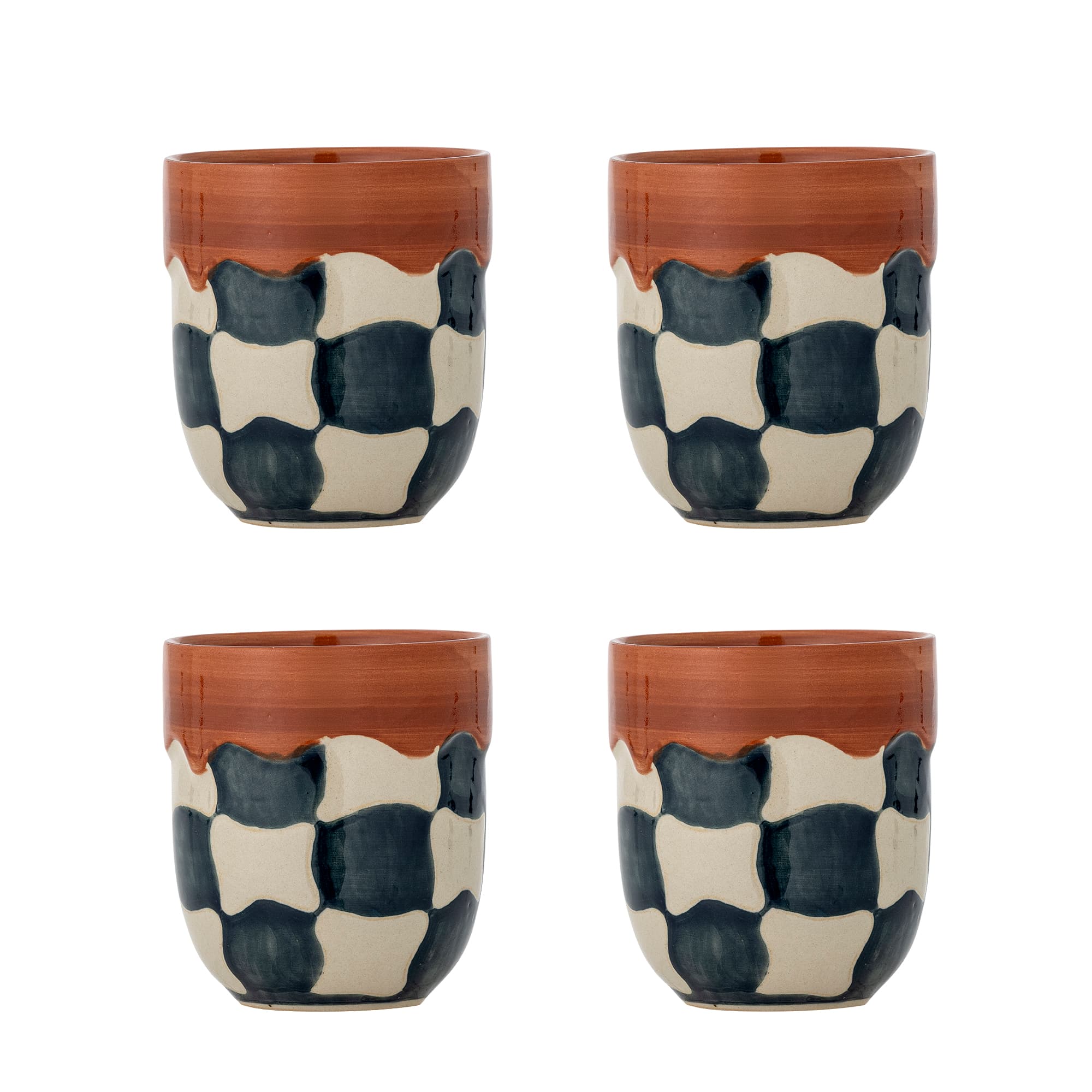 BLOOMINGVILLE Rutig kopp, Blå, Stengods (D9xH10 cm, Set om 4)
