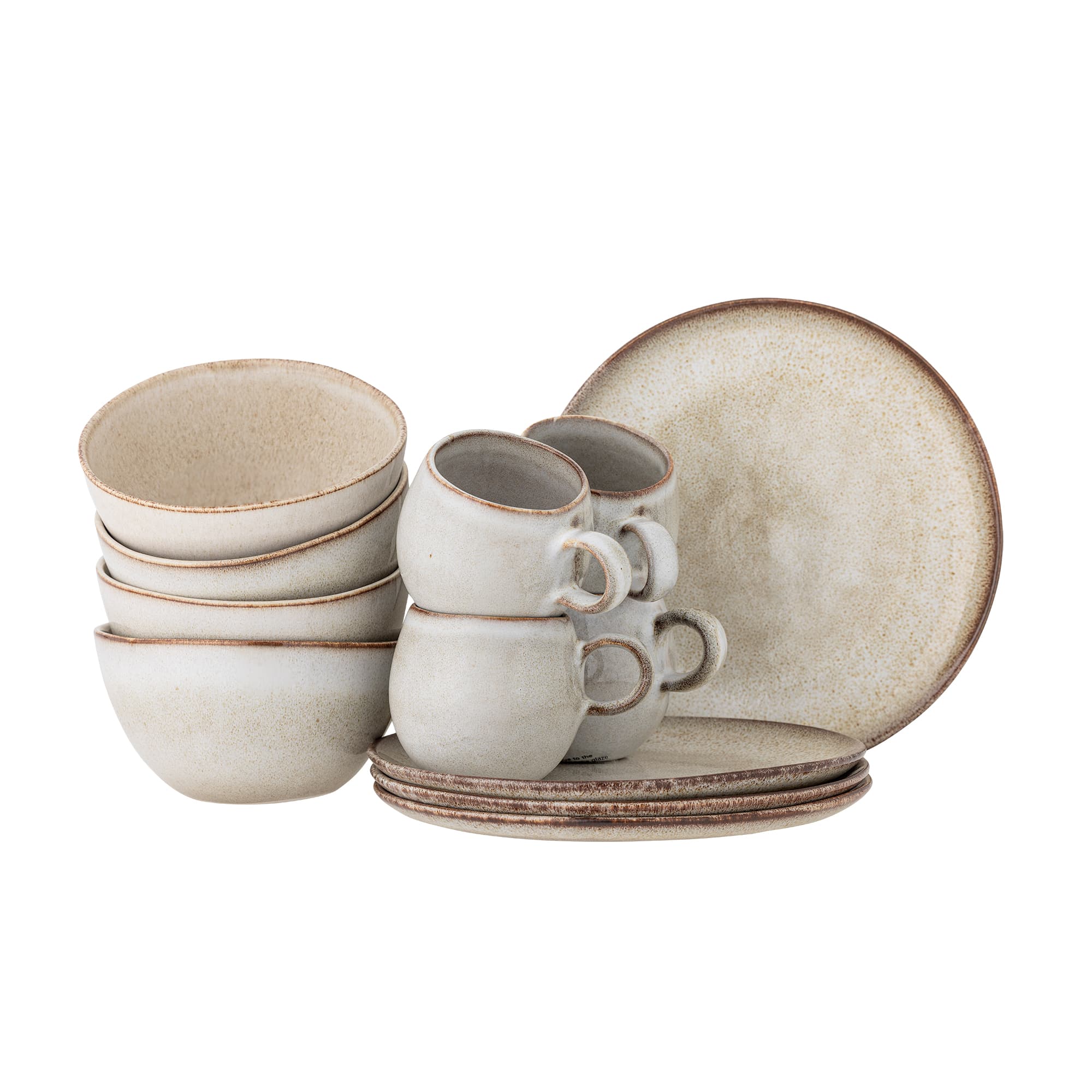 BLOOMINGVILLE Sandrine Frukostset, Natur, Stengods (C:D8,5xH8/B:D15xH8/P:D22xH2, Set med 4x3 delar)