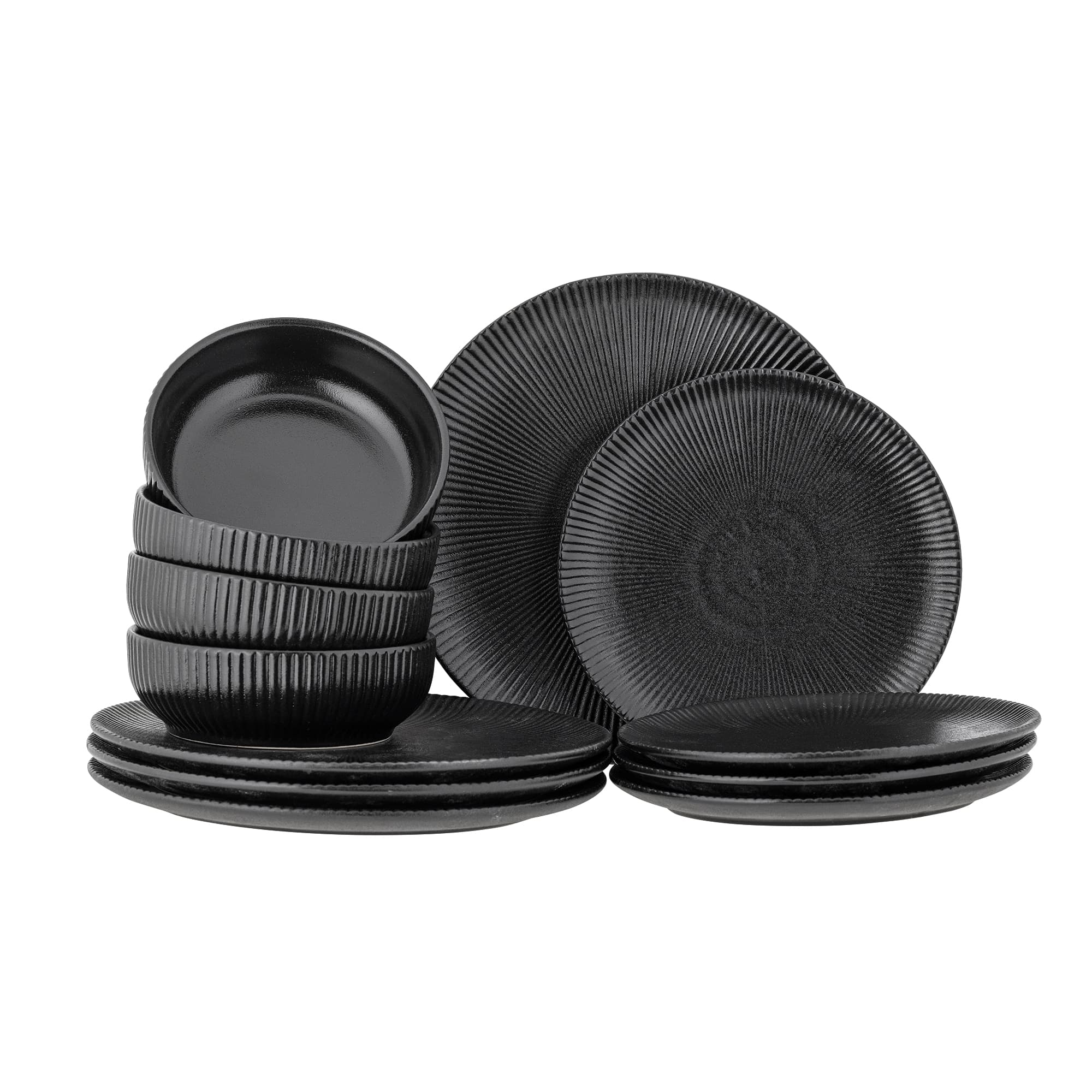 BLOOMINGVILLE Neri servisset, svart, stengods (B:D17xH5,5/D:D23xH2/D:D29,5xH2, set med 4x3 delar)