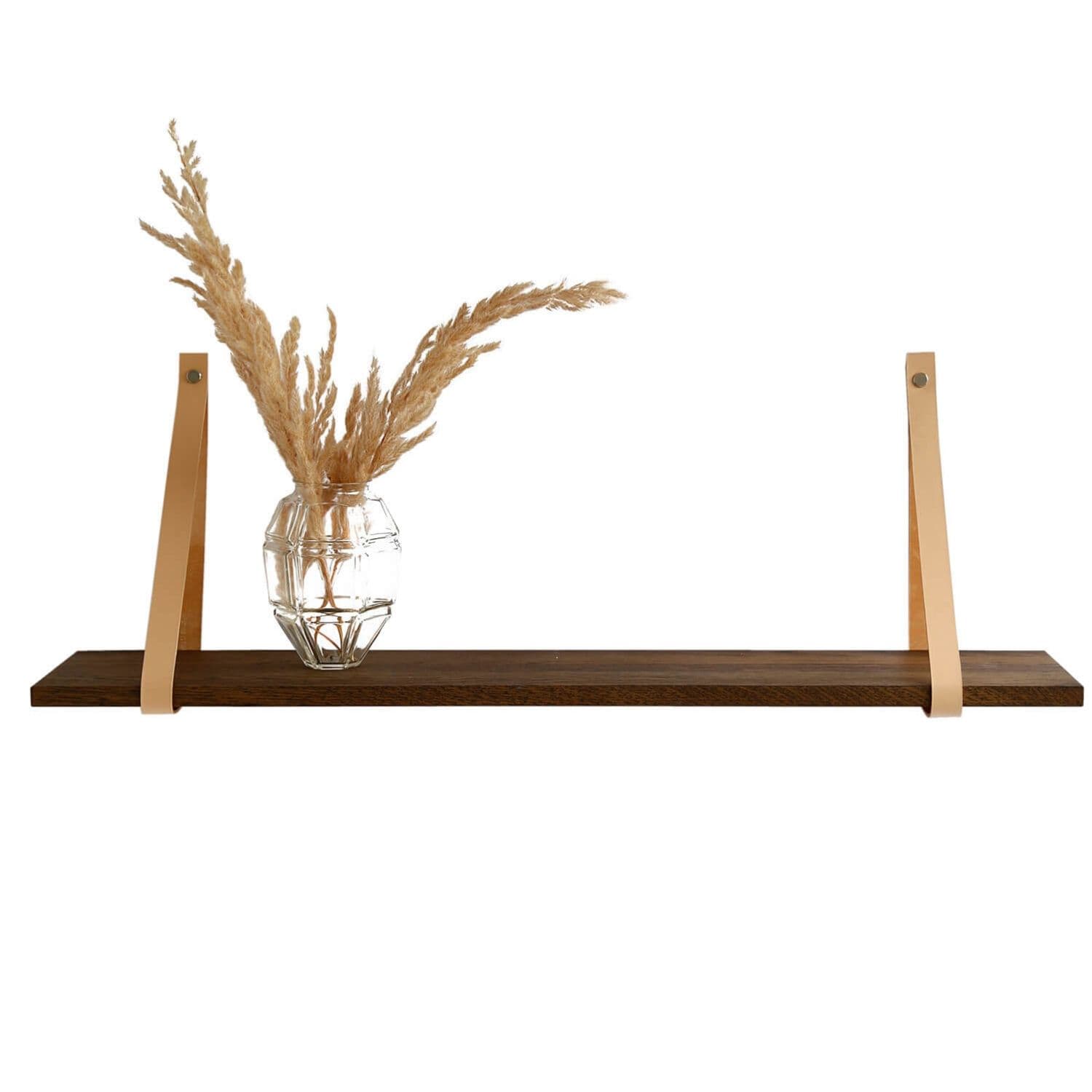 NocNoi Harre Vig vägghylla - rökt ek med naturläderrem, 50-100 cm. 50x20 cm