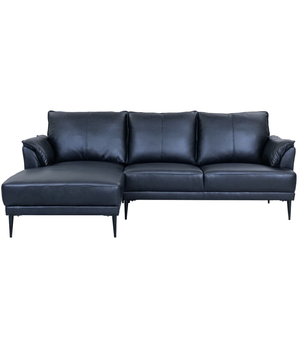Soul soffa, med vänster schäslong - svart semianilinläder och svart metall