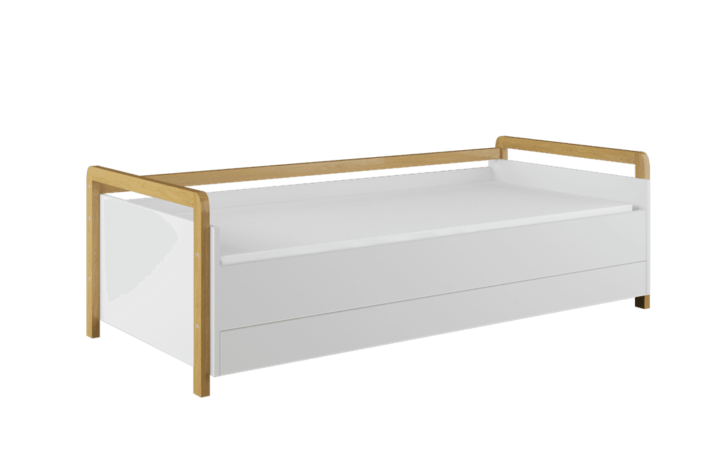 Victor bäddsoffa, inkl. ribbotten och låda, utan madrass - vit laminat och naturfärgad ek (180x80)