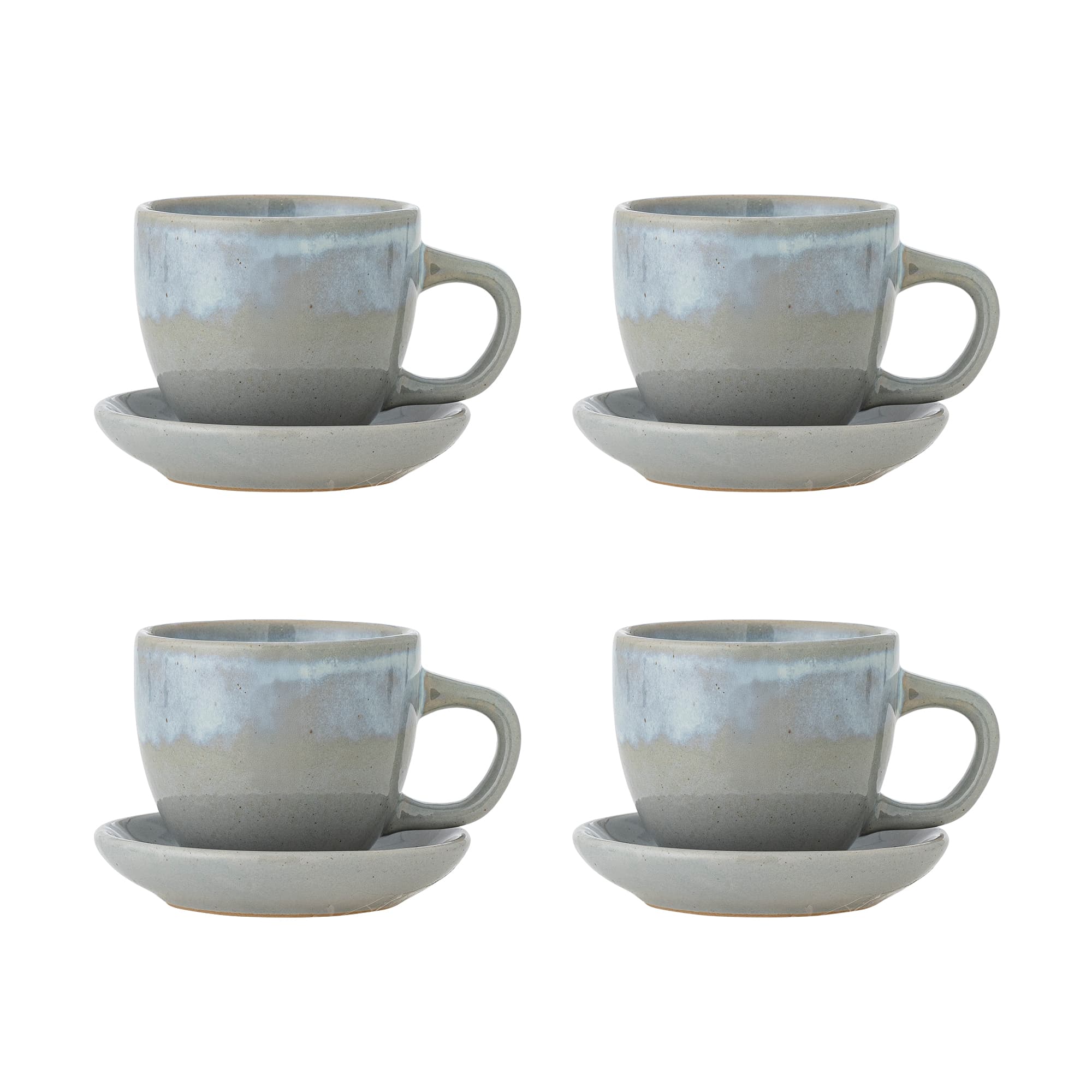 BLOOMINGVILLE Brenta Kopp med fat, Blå, Stengods (D11xH7,5 cm, Set om 4)