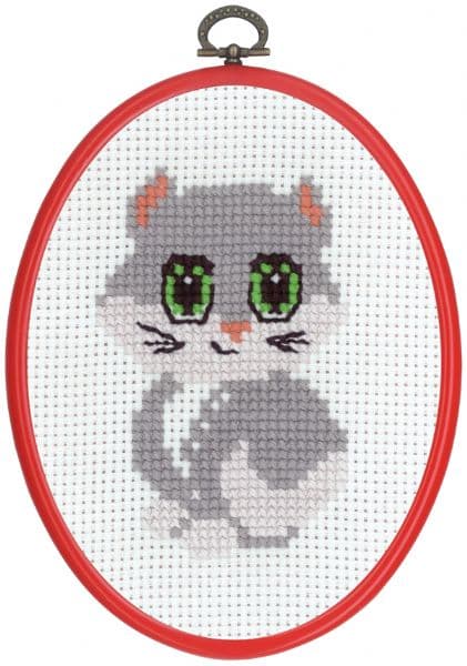 Broderi - Räknar broderi för barn - 92-8393 med Grå Katt