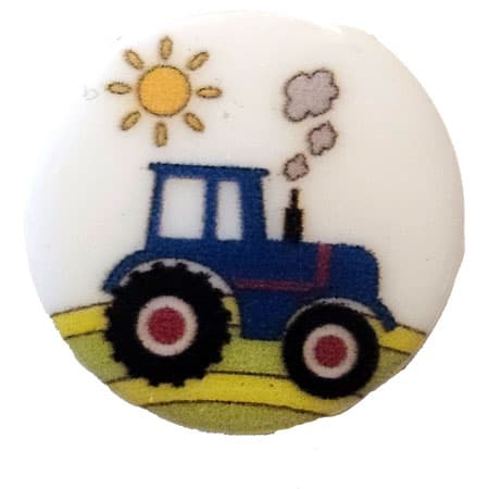 Plastknapp Vit m/ Blå Traktor 15 mm - 18293-15-0001