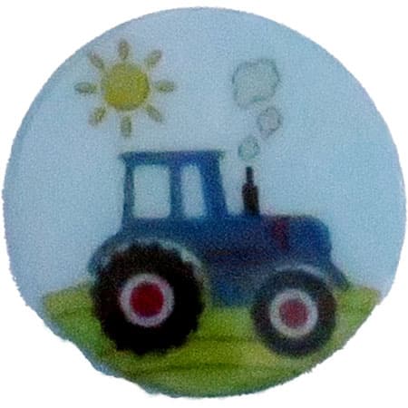 Plastknapp Ljusblå m/ Blå Traktor 15 mm - 18293-15-0002