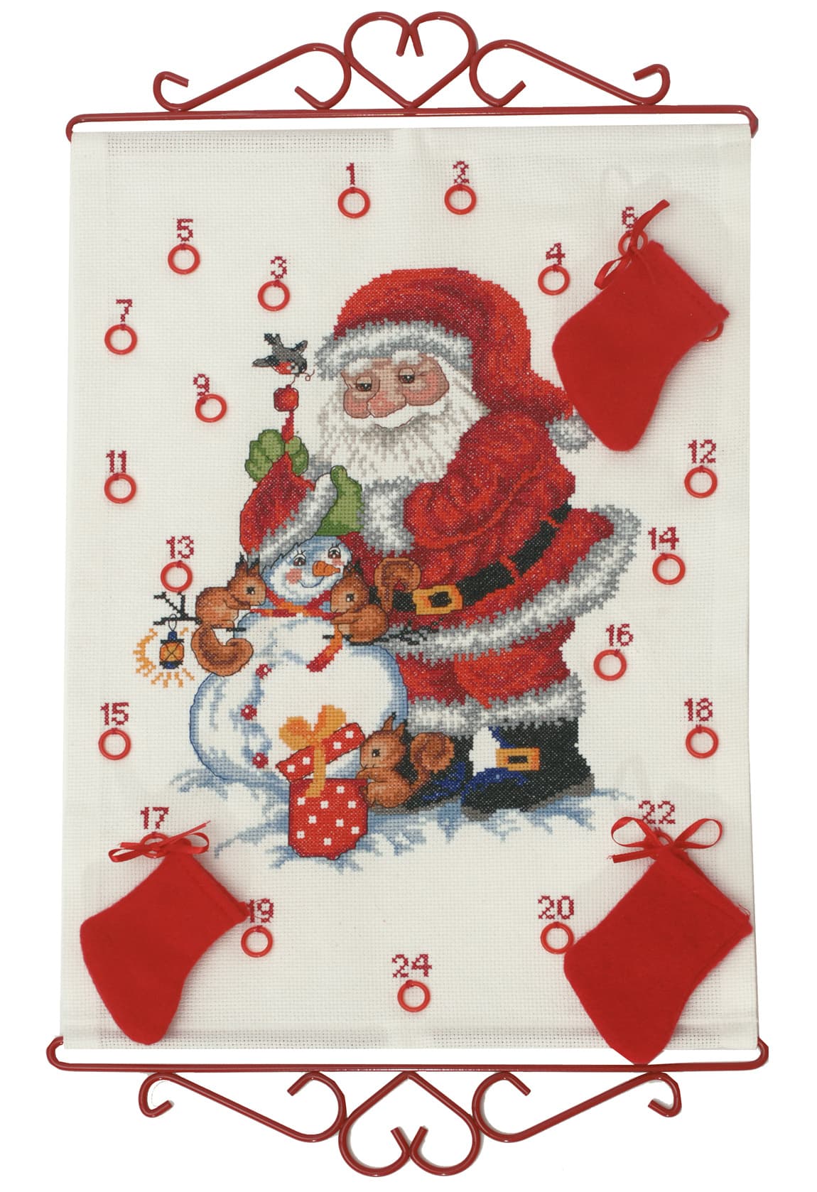 Paketkalender Broderisats Tomte och snögubbe 32x45cm - 34-4530